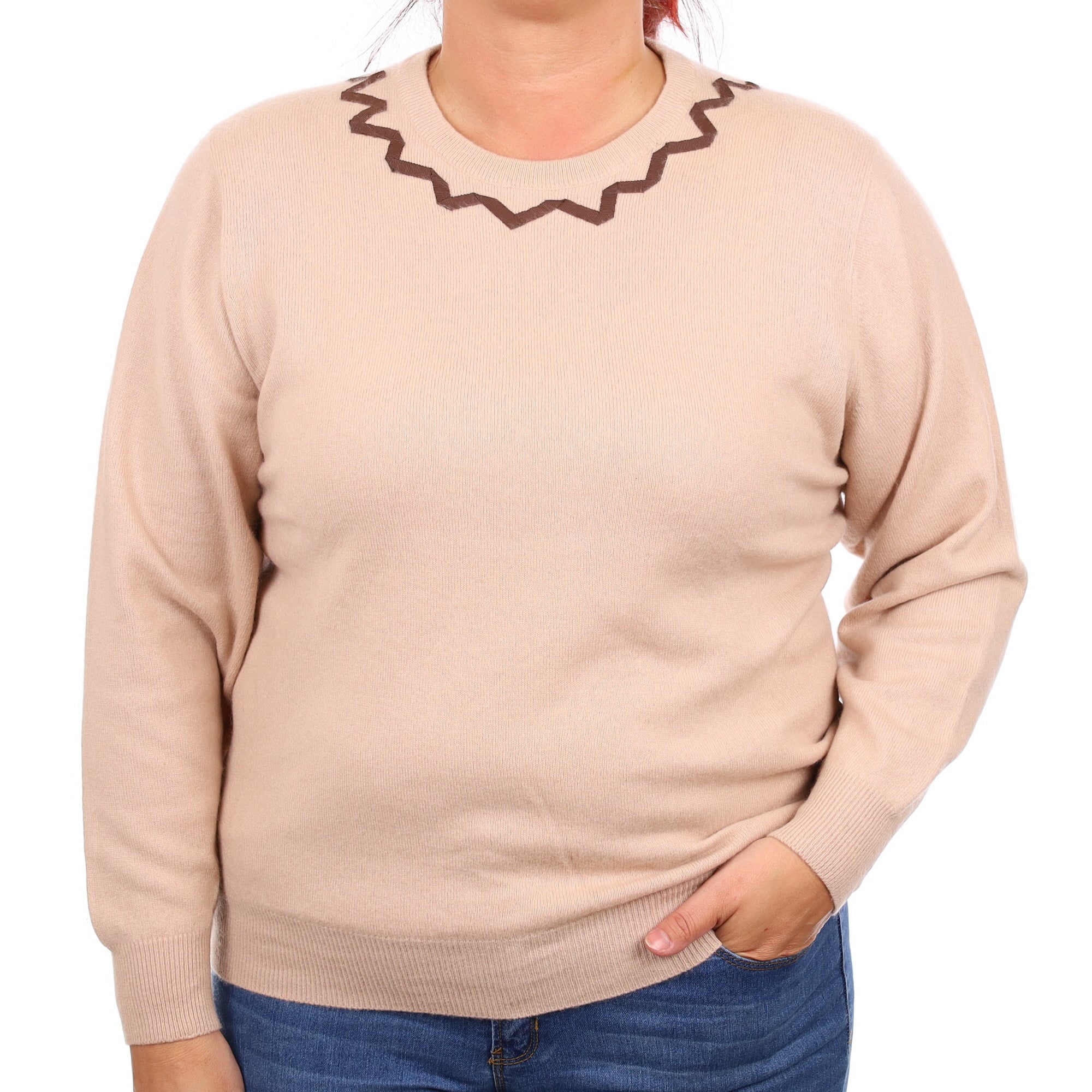 Buff Beige Cashmere Crew Neck Jumper Large