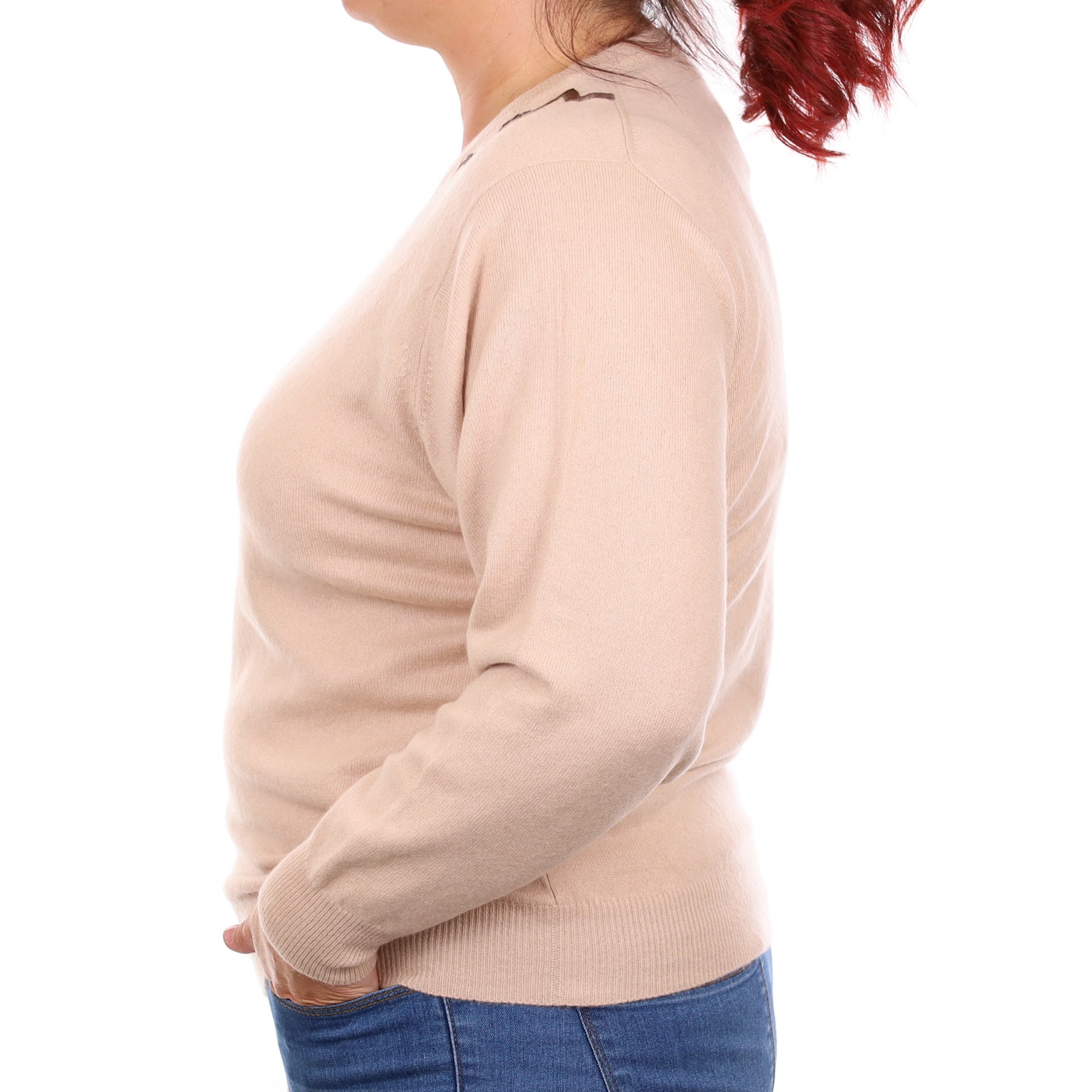 Buff Beige Cashmere Crew Neck Jumper Large