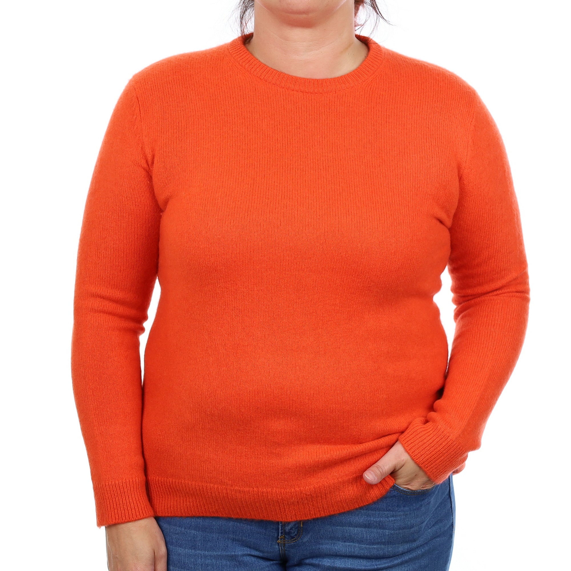 Hot Orange Cashmere Heavy Knit Crew Neck Jumper Large