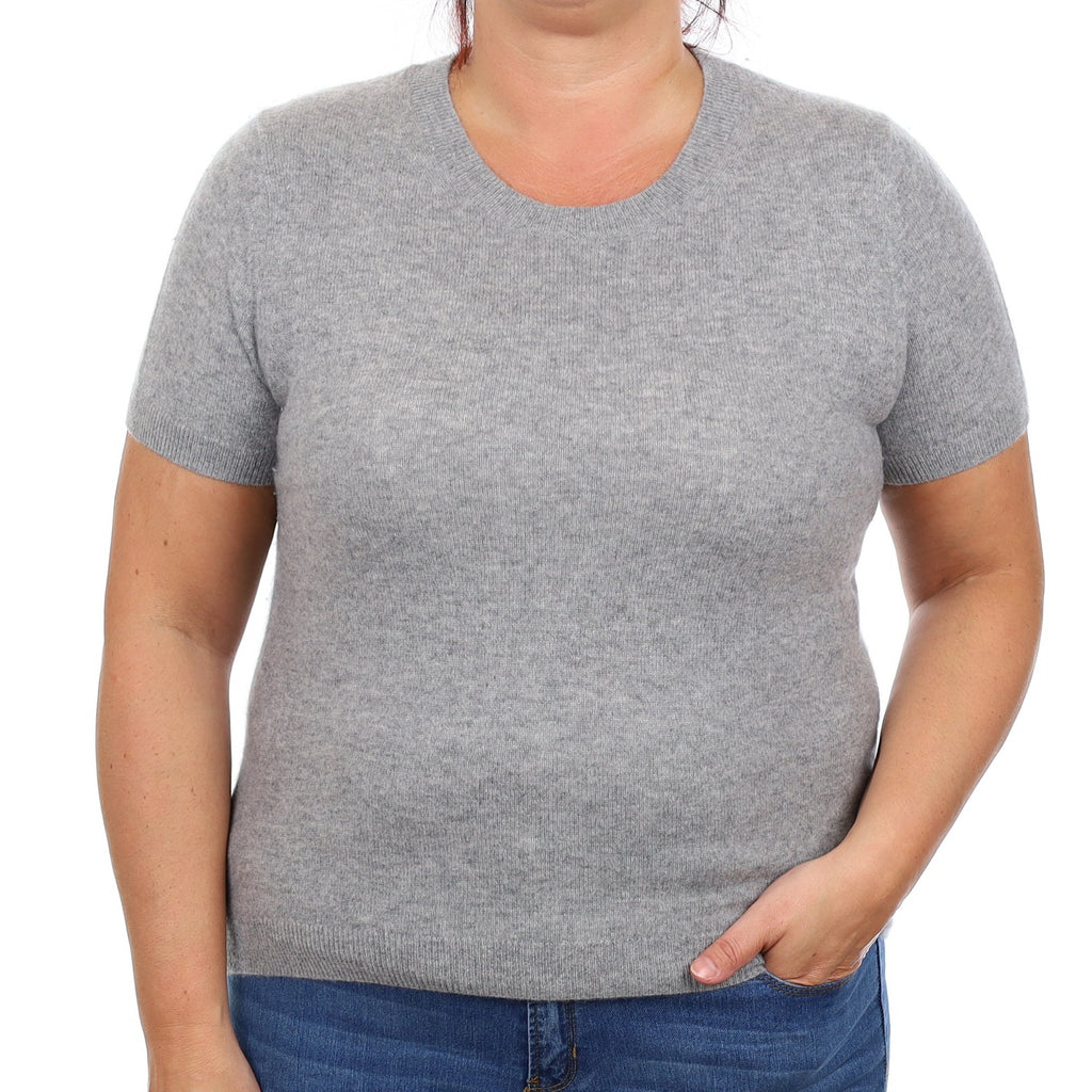 Ash Grey Cashmere Short Sleeved Crew Neck Jumper Large