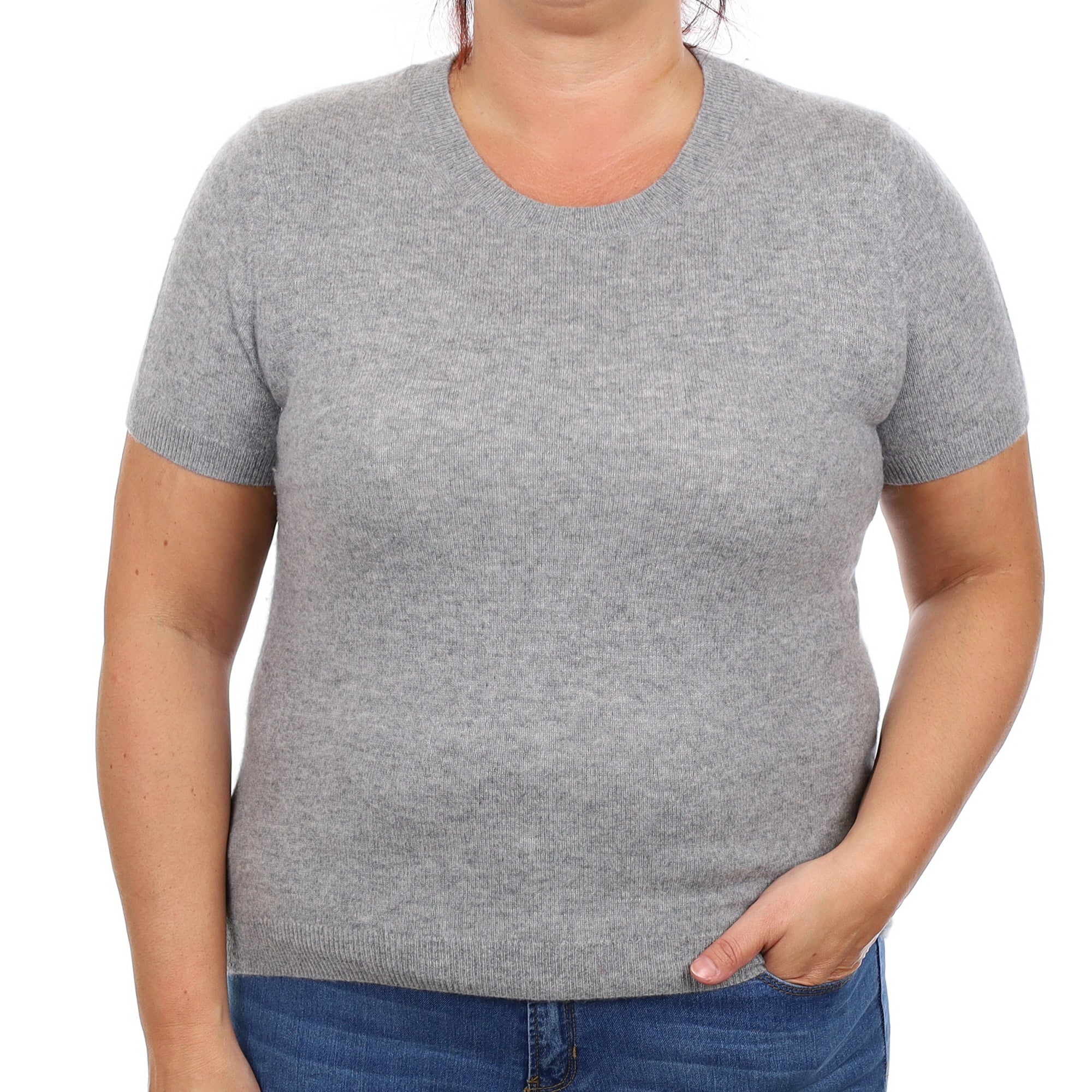 Ash Grey Cashmere Short Sleeved Crew Neck Jumper Large