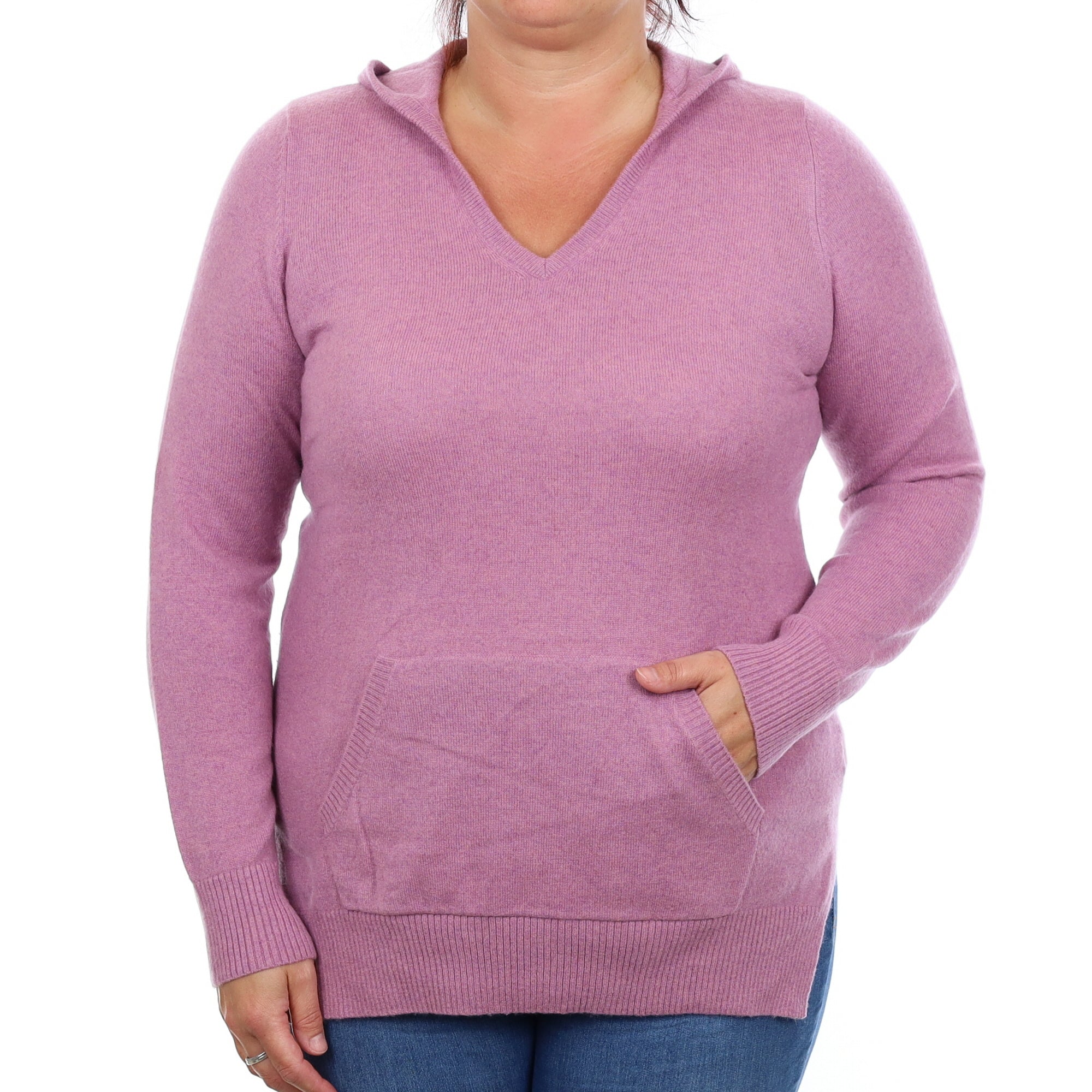 L.L. Bean Mauve Pink Cashmere V Neck Hoodie Large