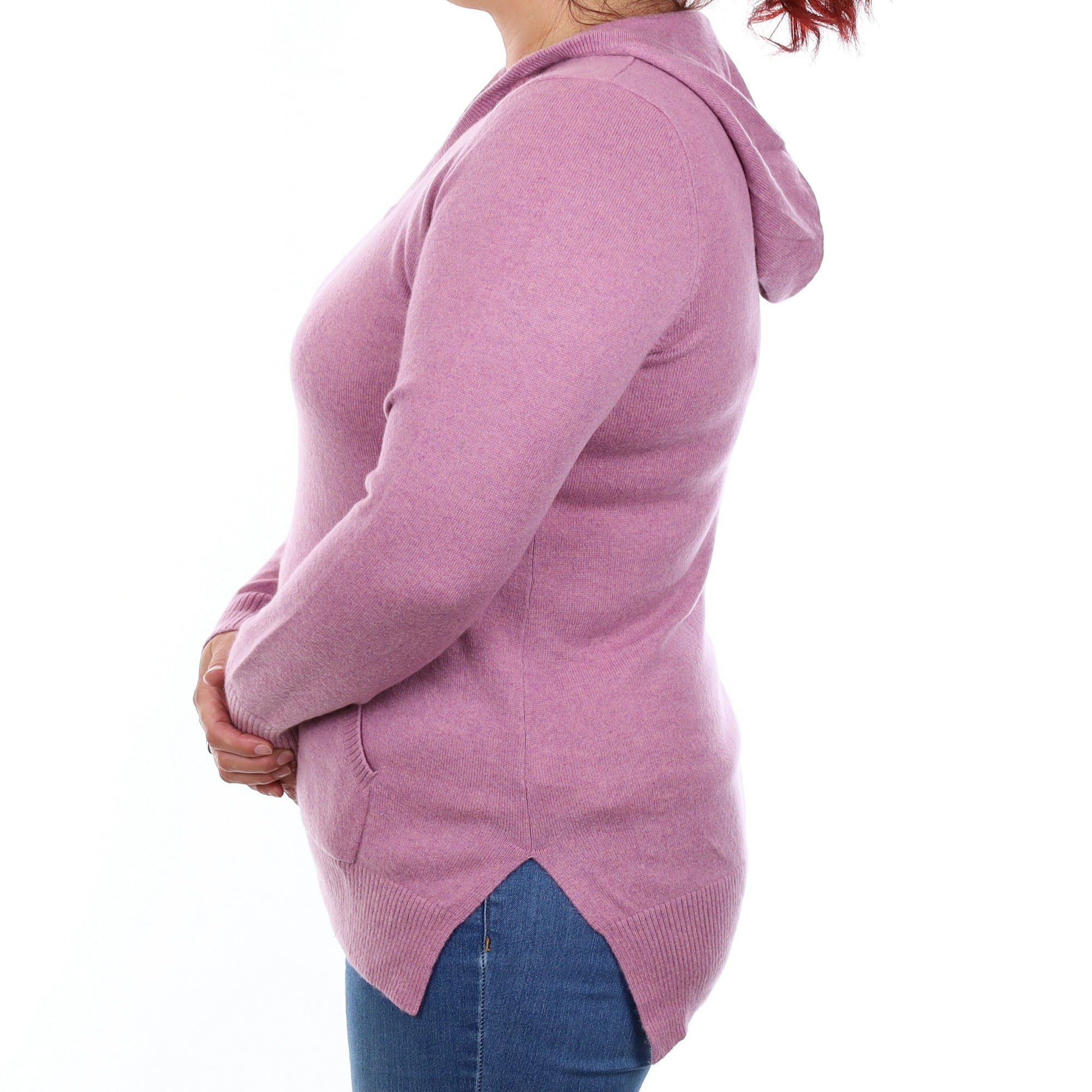 L.L. Bean Mauve Pink Cashmere V Neck Hoodie Large