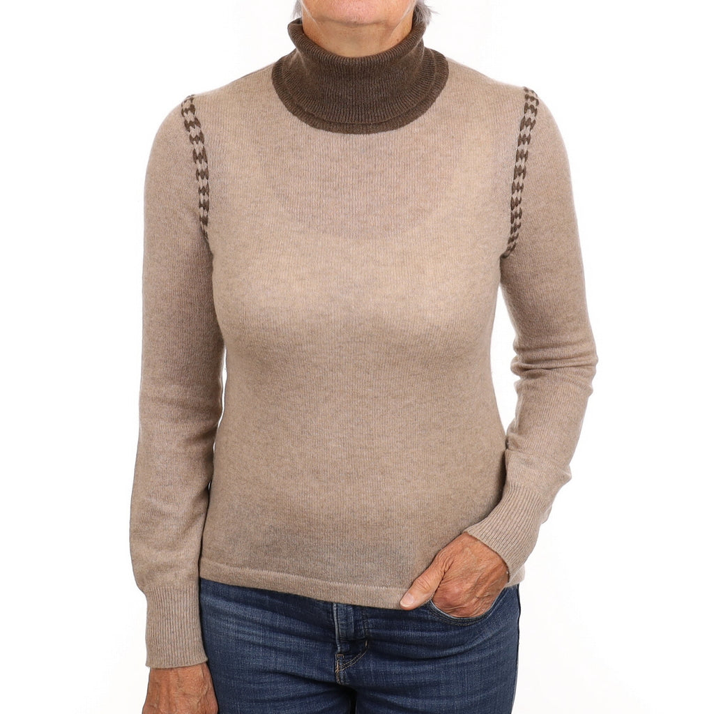 Fawn and Mocha Cashmere Polo Neck Jumper Medium