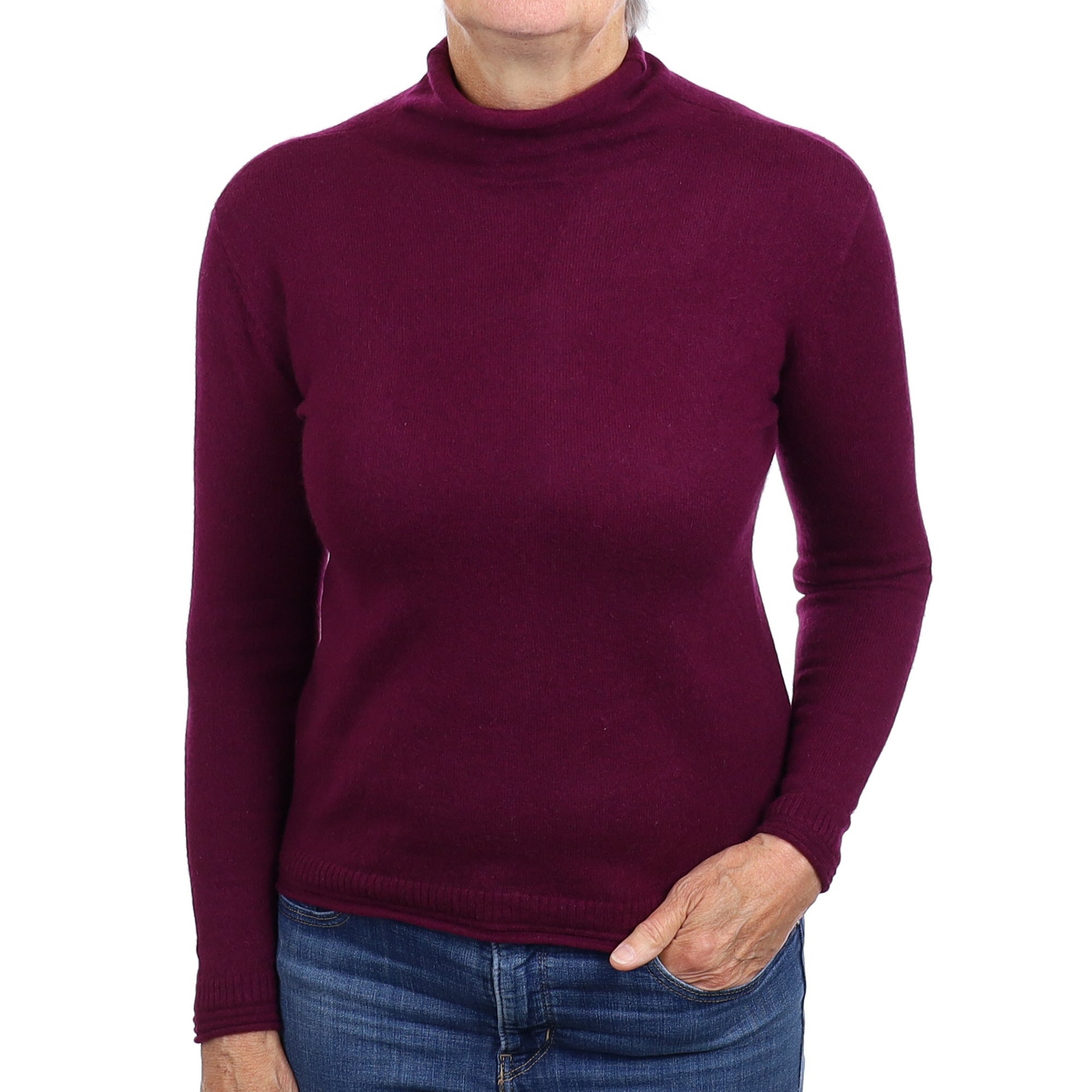 Plum Purple Cashmere Funnel Neck Jumper Medium