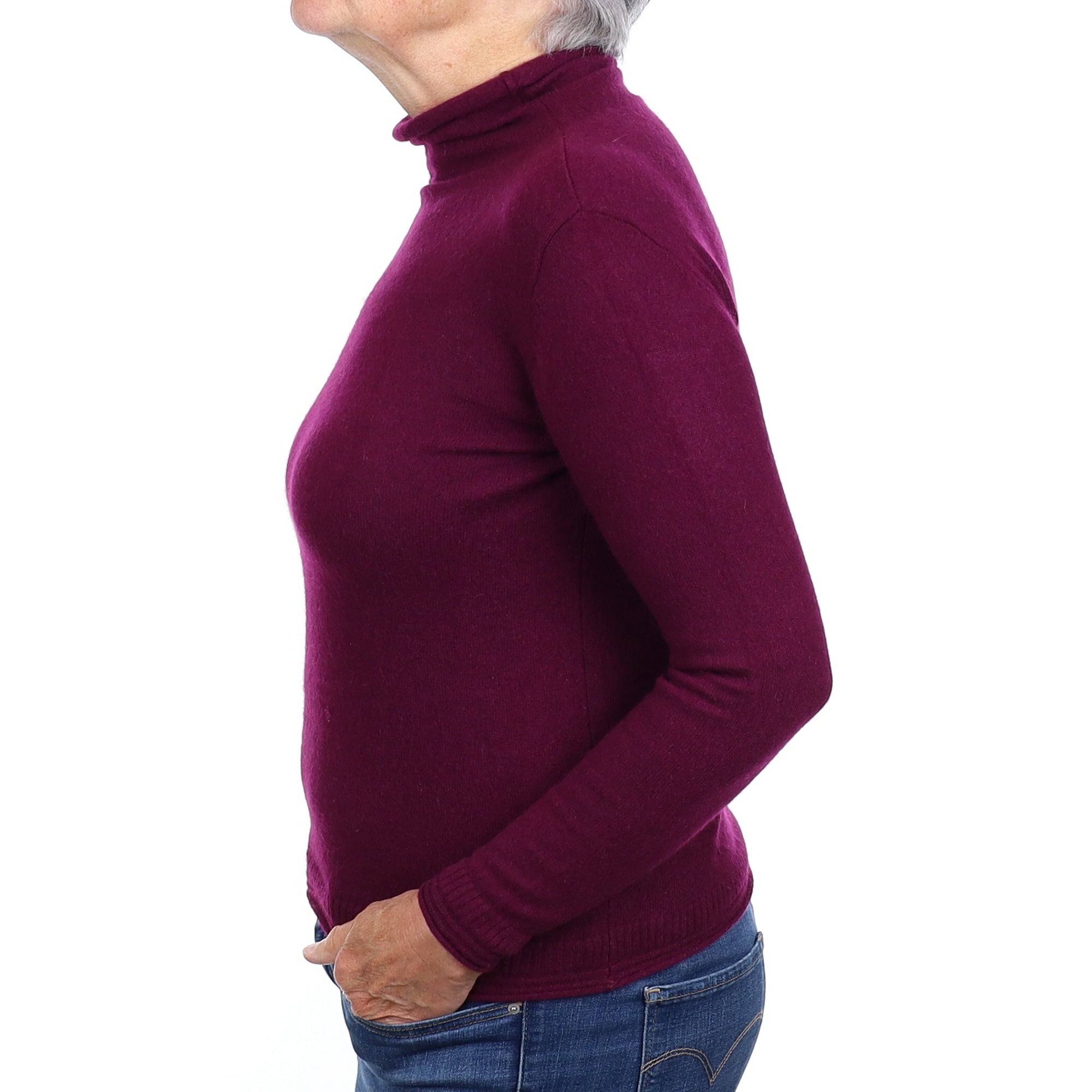 Plum Purple Cashmere Funnel Neck Jumper Medium