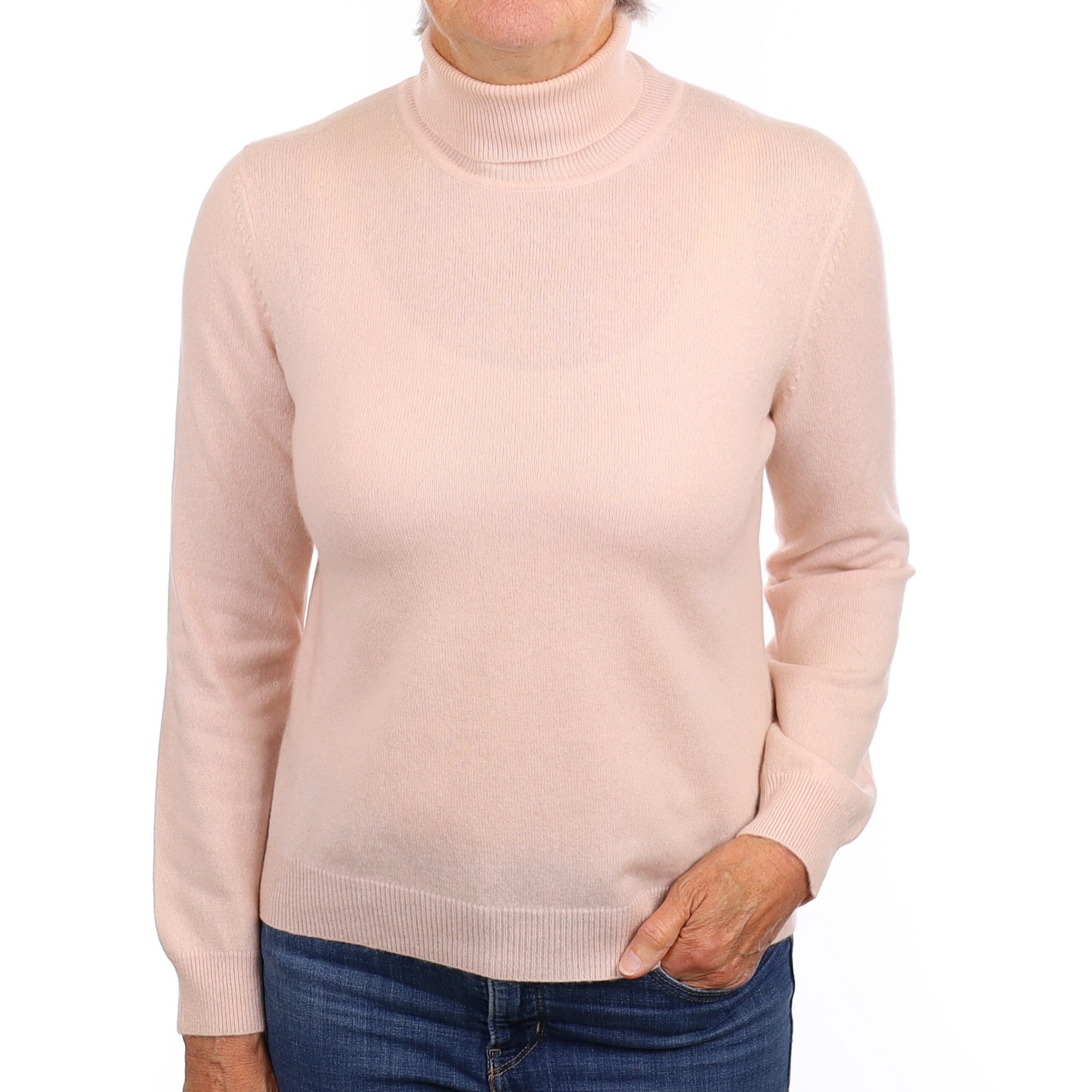 Shell Pink Cashmere Polo Neck Jumper Medium