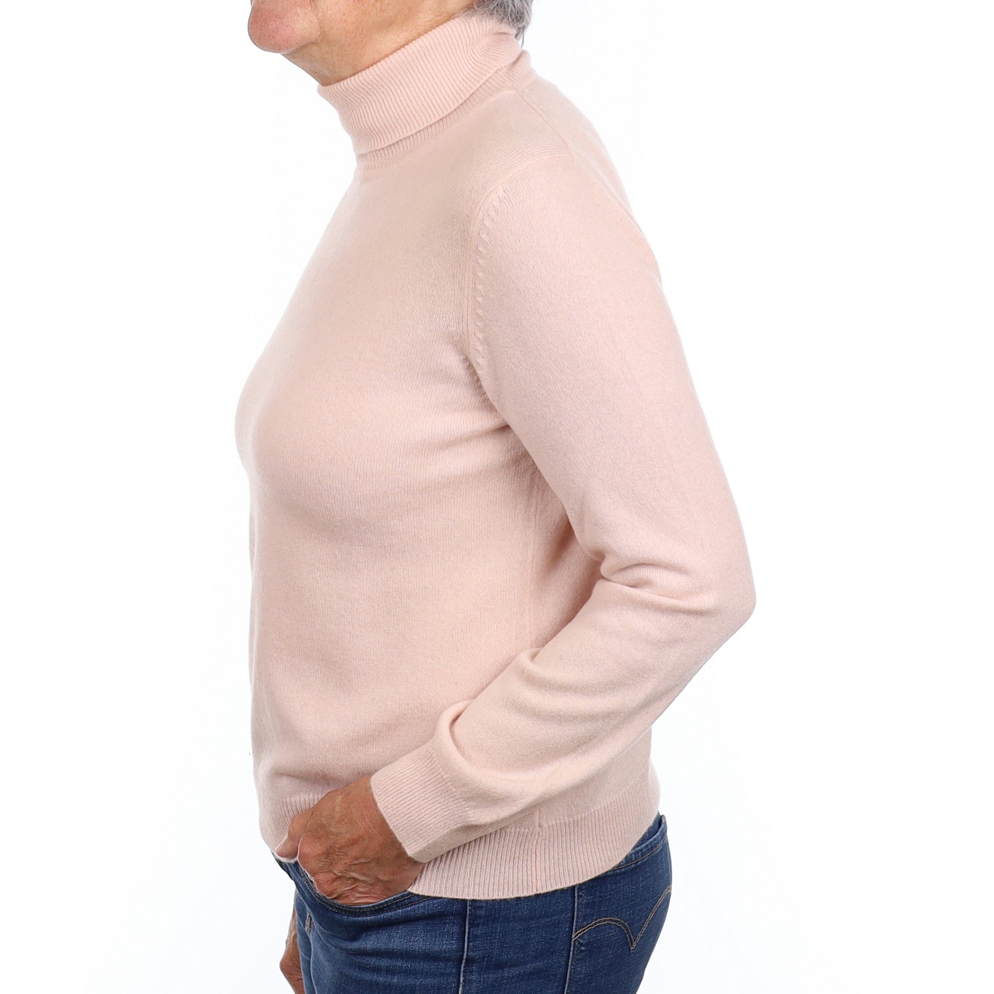 Shell Pink Cashmere Polo Neck Jumper Medium