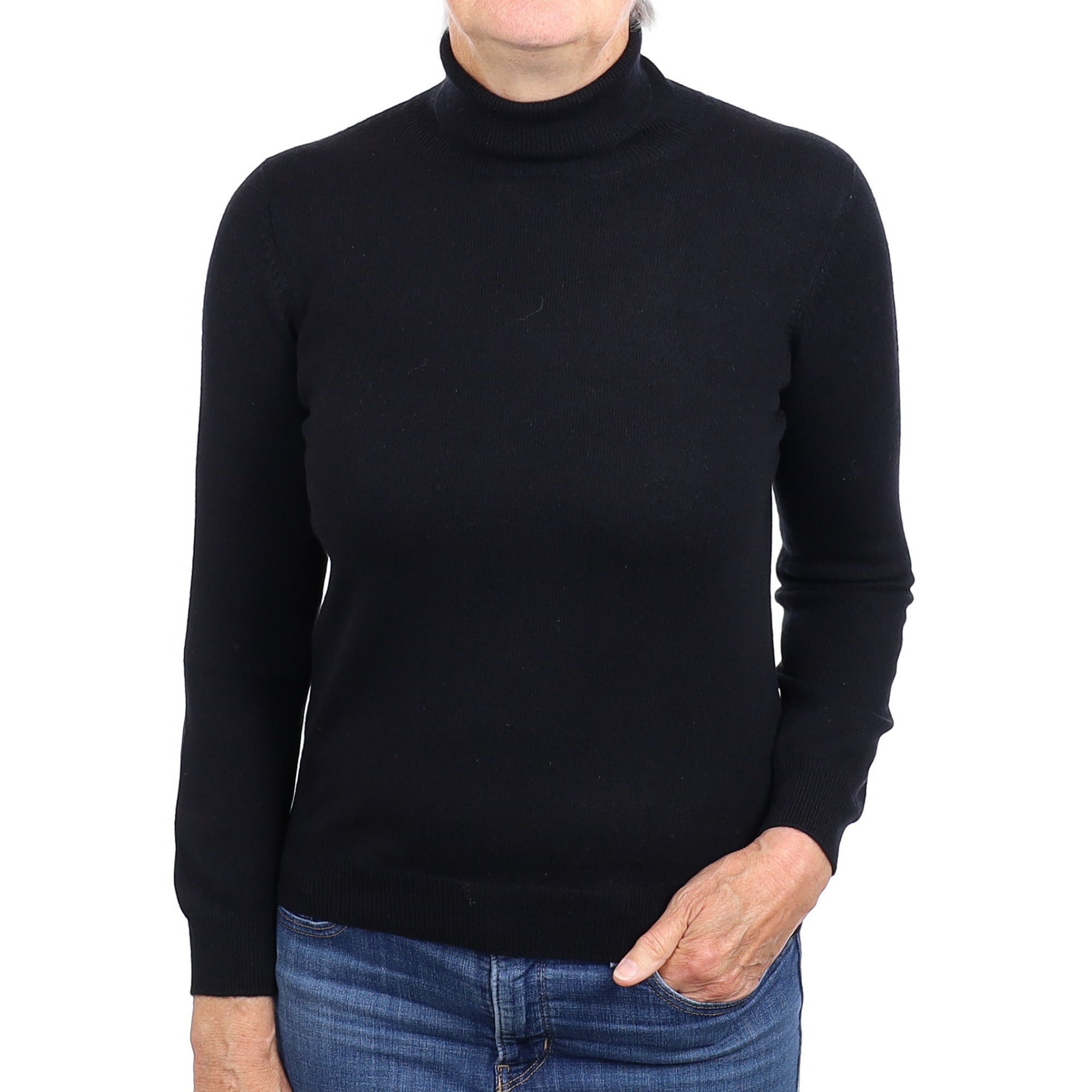 Black Cashmere Polo Neck Jumper Medium