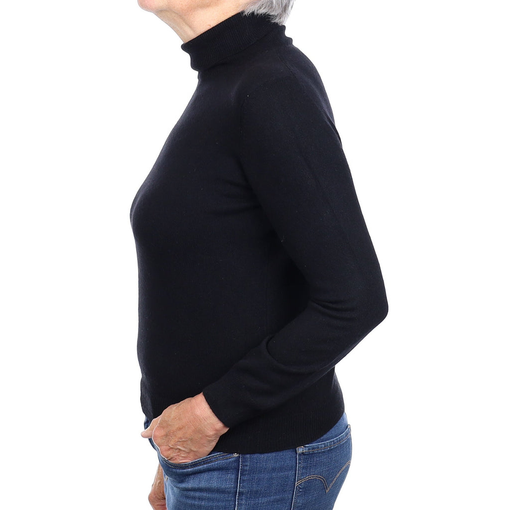 Black Cashmere Polo Neck Jumper Medium