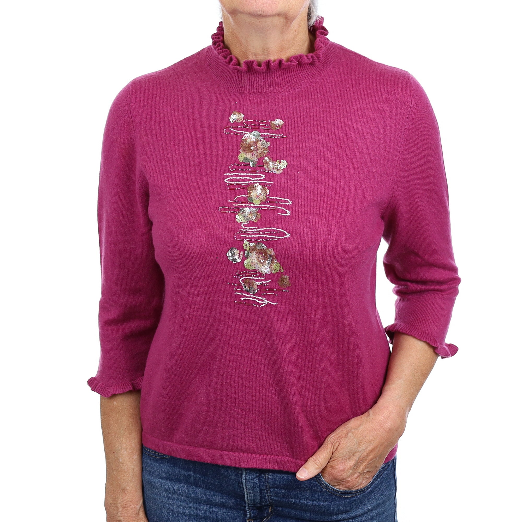Plum Pink Embellished Cashmere Turtleneck Jumper Medium