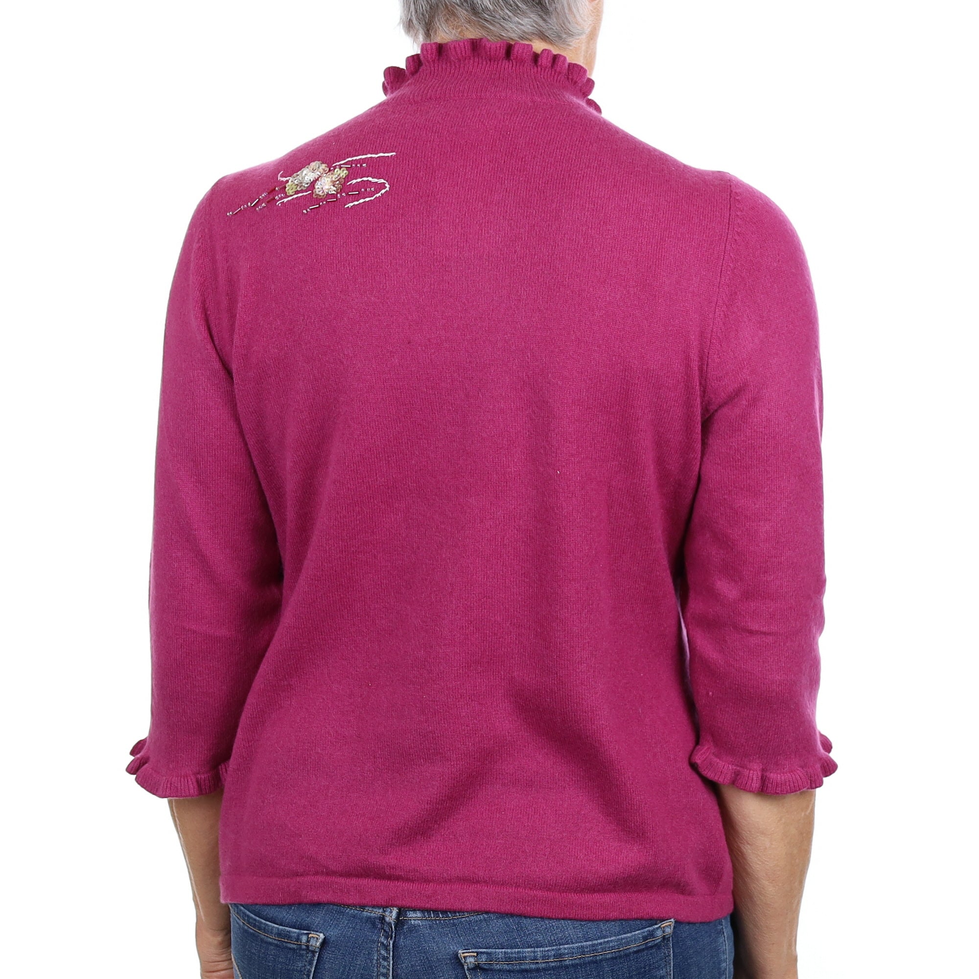 Plum Pink Embellished Cashmere Turtleneck Jumper Medium