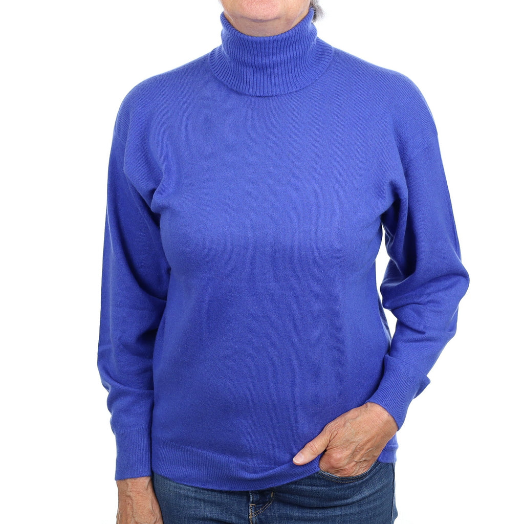 Azure Blue Cashmere Polo Neck Jumper Medium