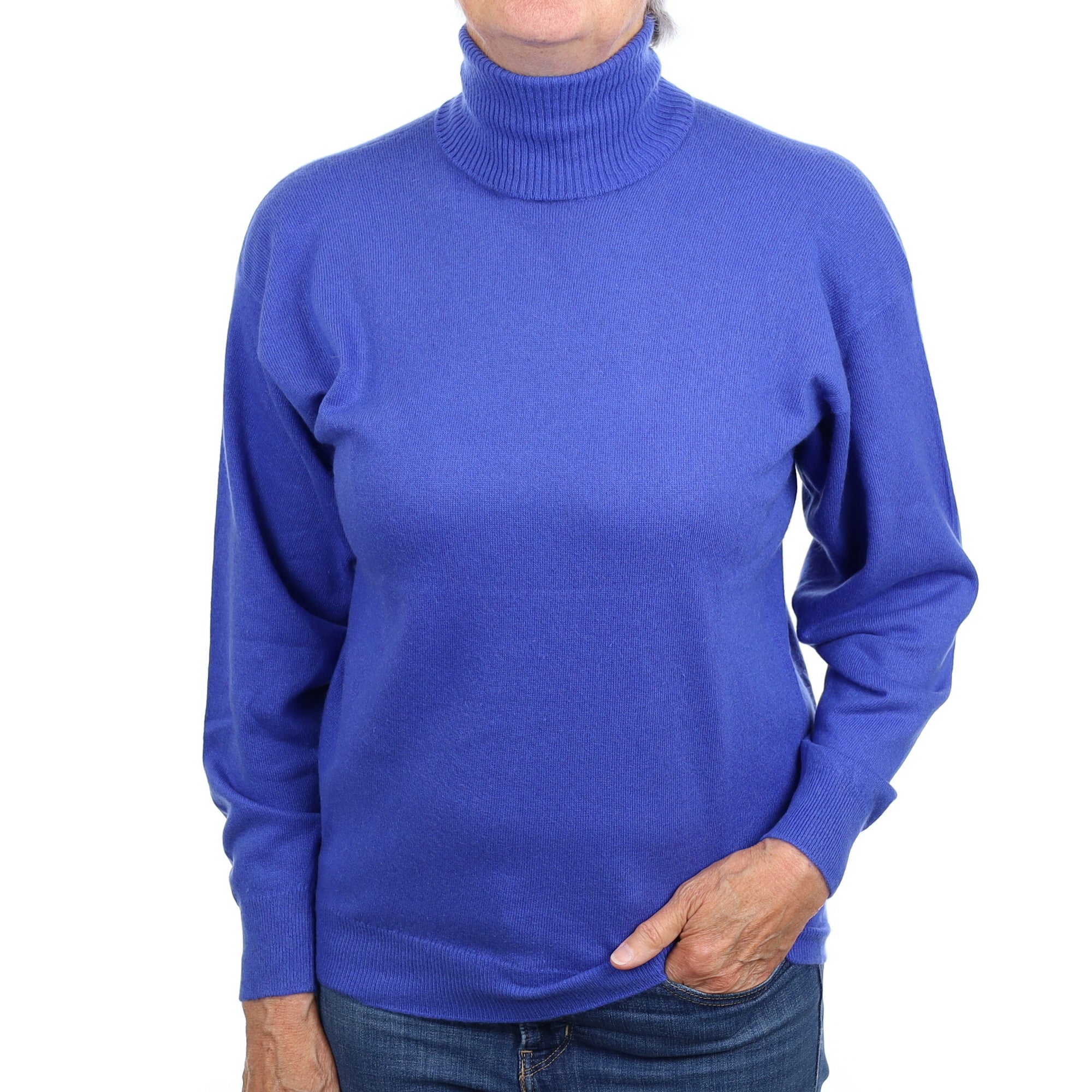 Azure Blue Cashmere Polo Neck Jumper Medium