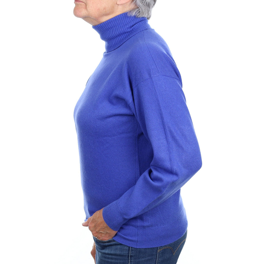 Azure Blue Cashmere Polo Neck Jumper Medium