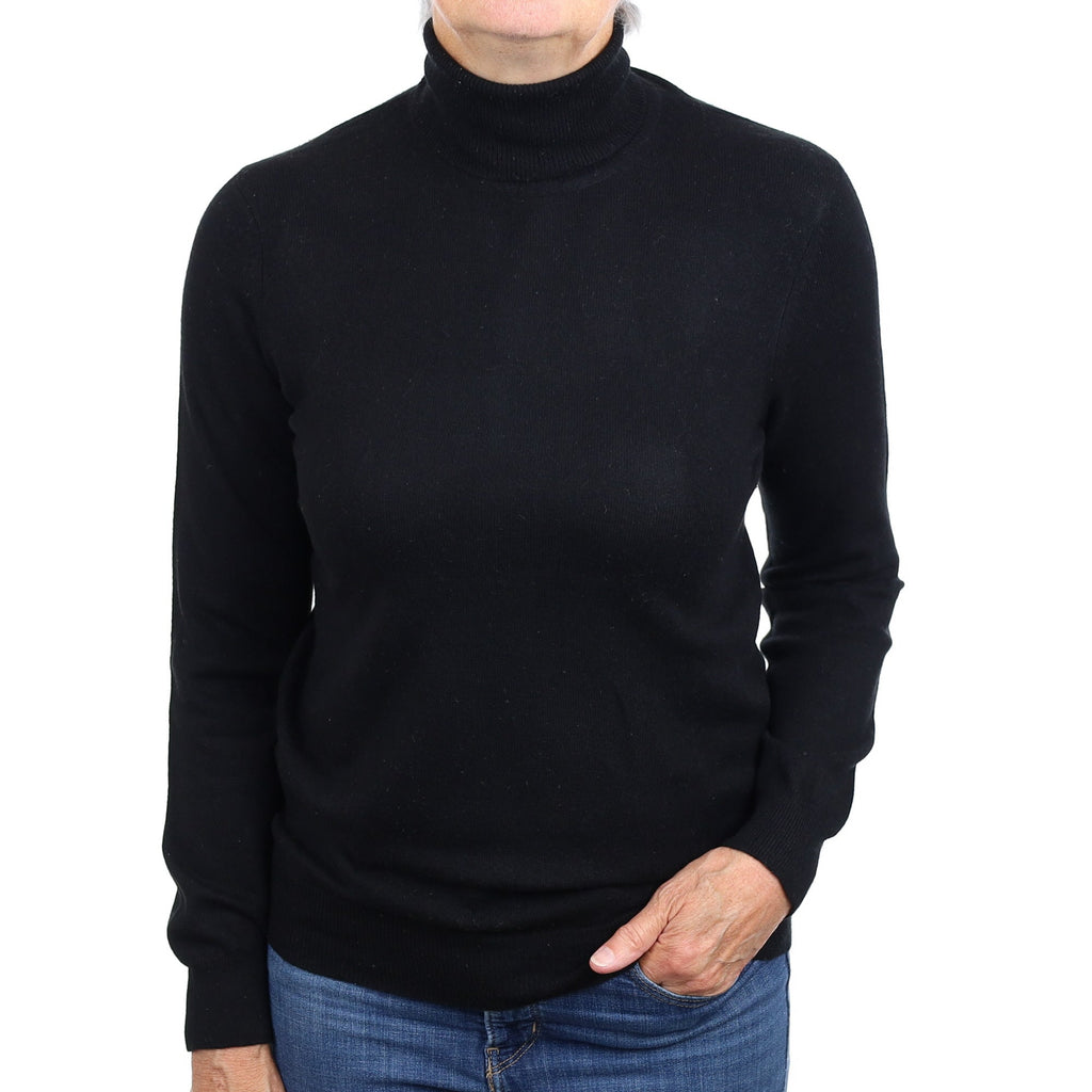 Black Cashmere Polo Neck Jumper Medium