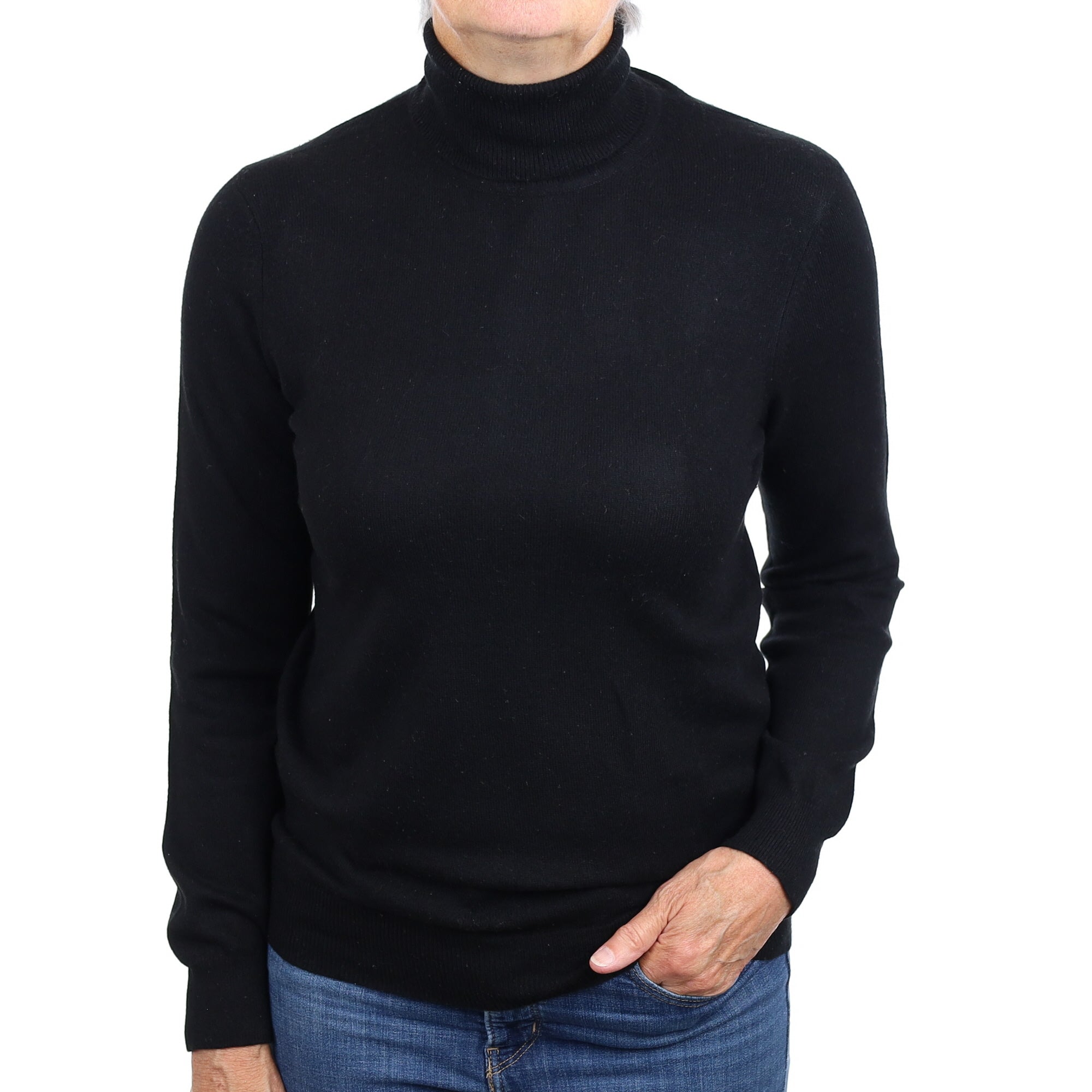 Black Cashmere Polo Neck Jumper Medium