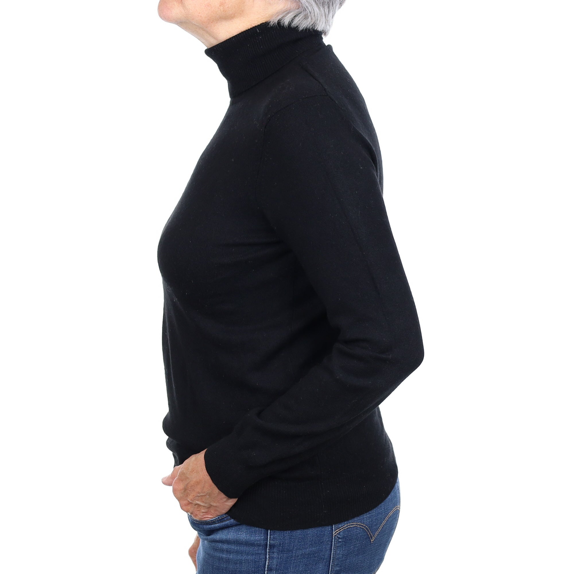 Black Cashmere Polo Neck Jumper Medium