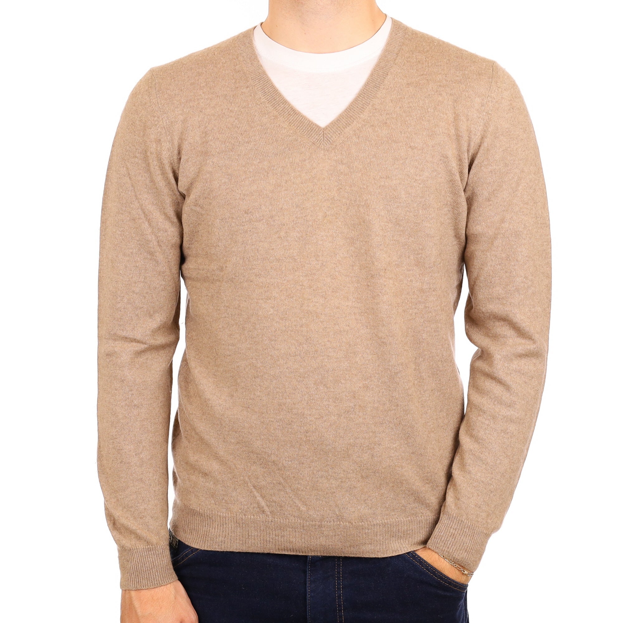Men's Fawn Cashmere V Neck Jumper Medium