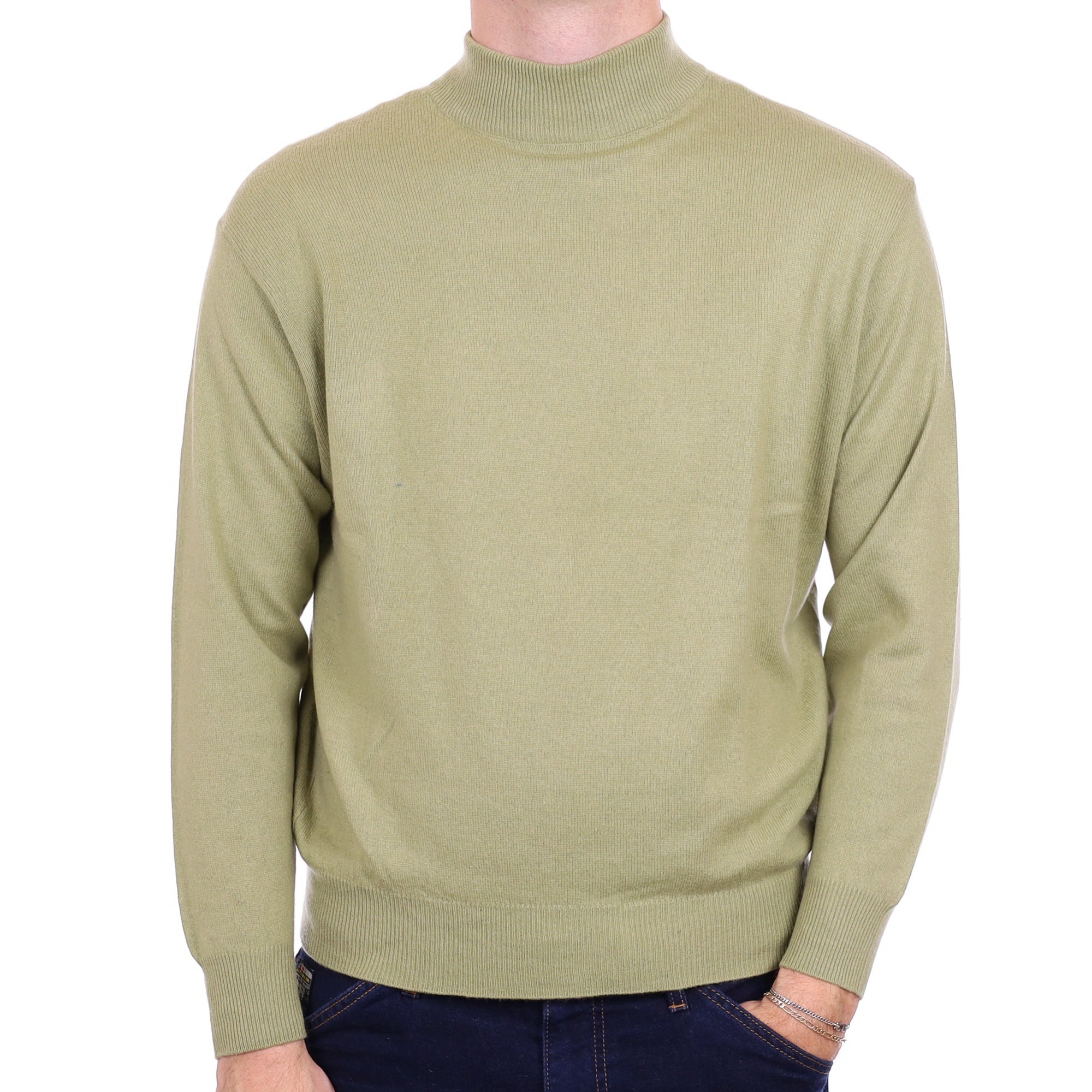 Men's Sage Green Cashmere Turtle Neck Jumper Medium