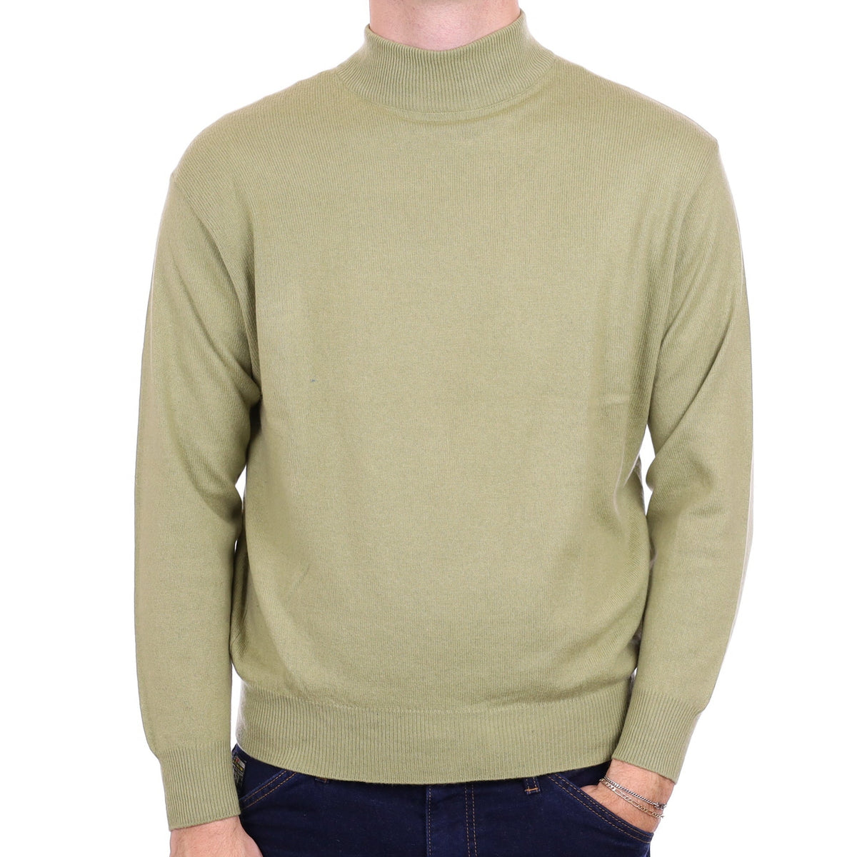 Men's Sage Green Cashmere Turtle Neck Jumper Medium