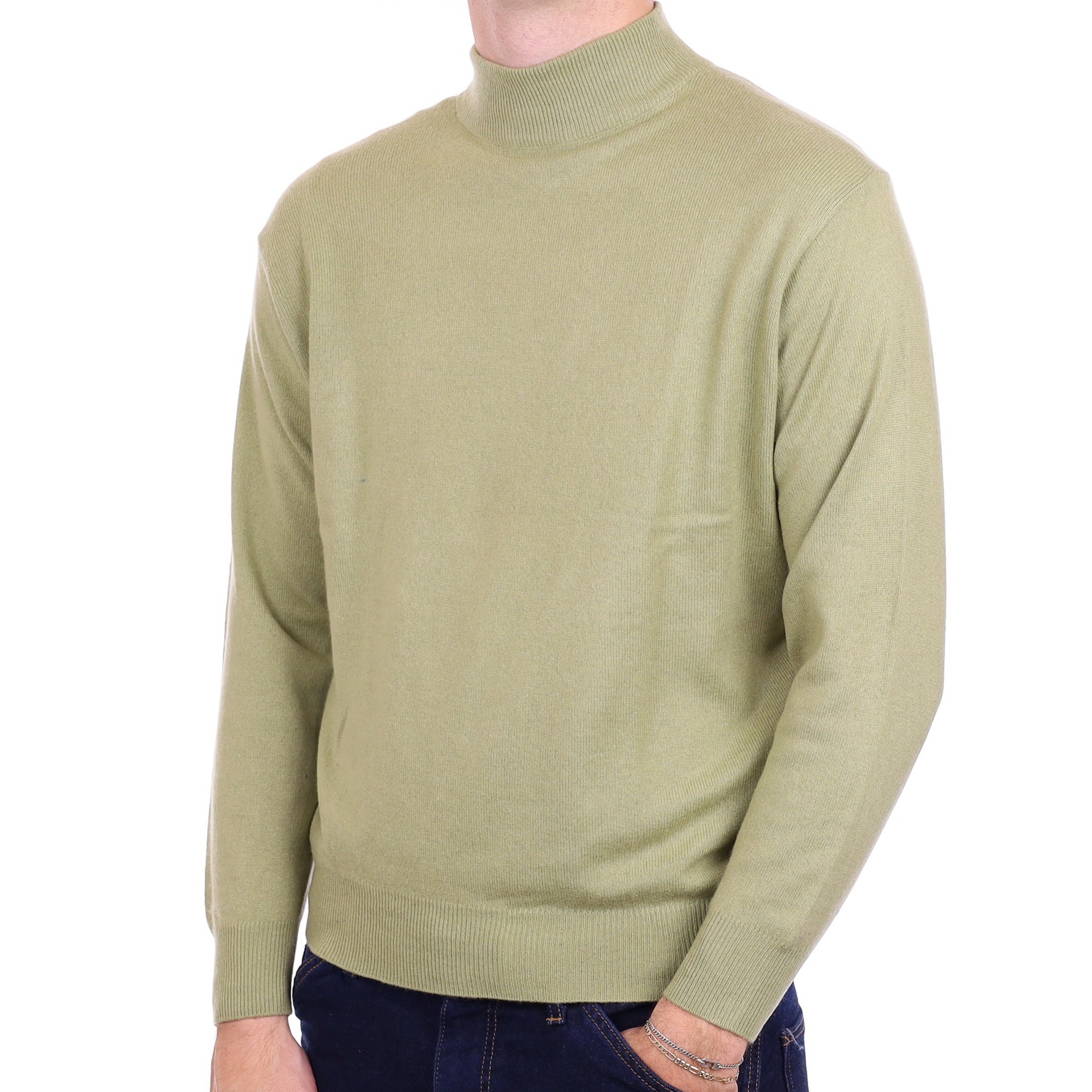 Men's Sage Green Cashmere Turtle Neck Jumper Medium