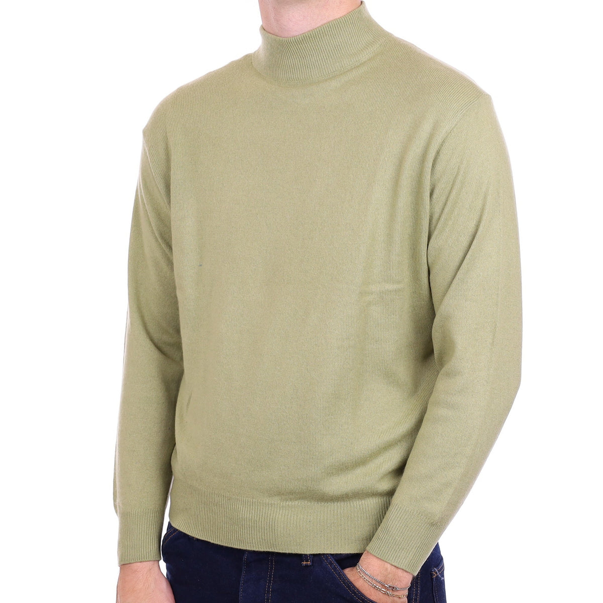 Men's Sage Green Cashmere Turtle Neck Jumper Medium
