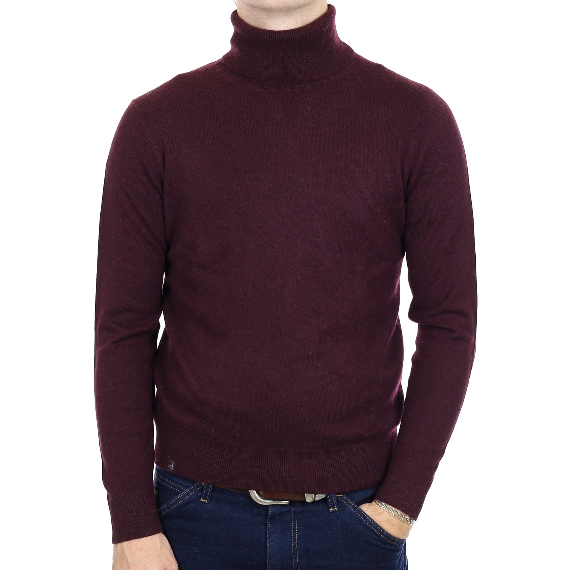 Men's Wine Red Cashmere Polo Neck Jumper Medium