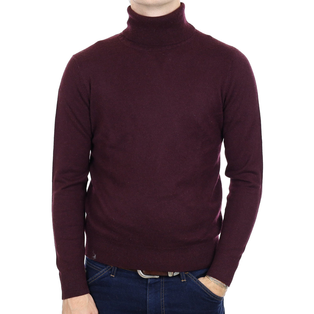 Men's Wine Red Cashmere Polo Neck Jumper Medium