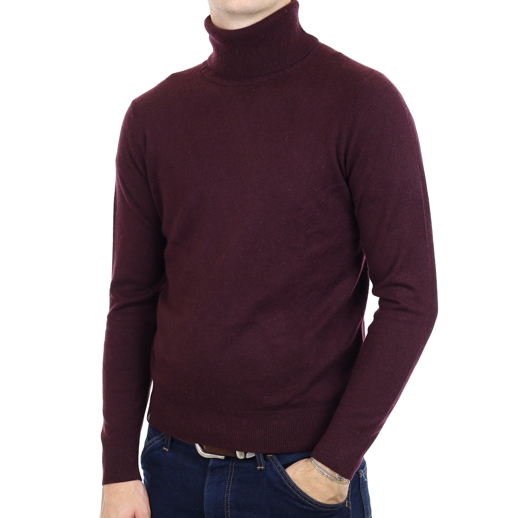 Men's Wine Red Cashmere Polo Neck Jumper Medium