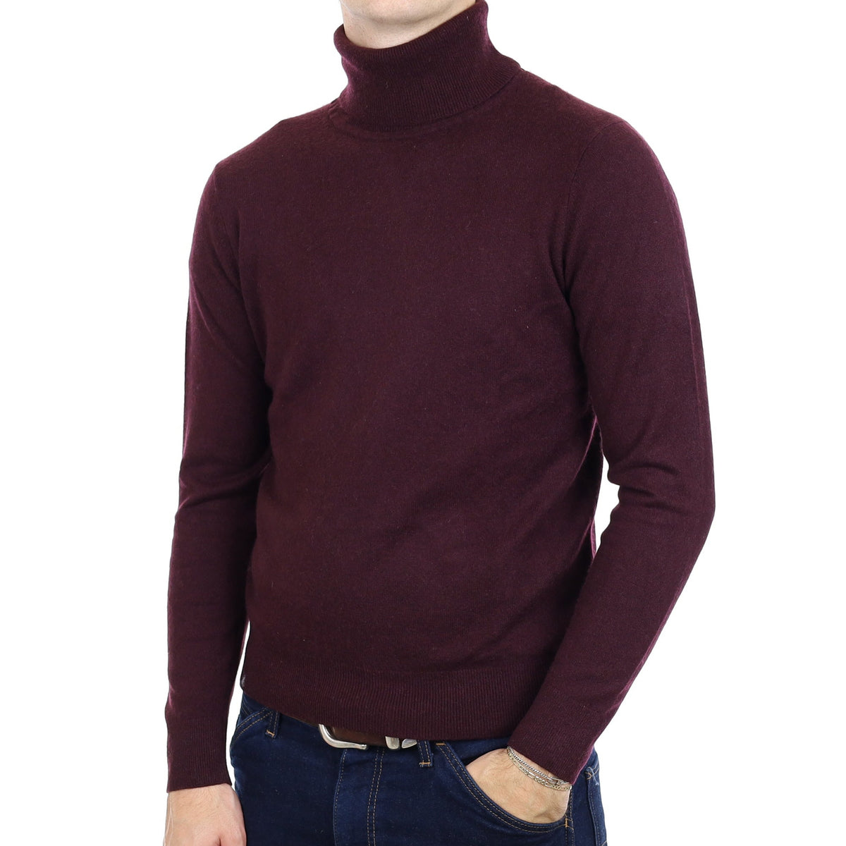 Men's Wine Red Cashmere Polo Neck Jumper Medium