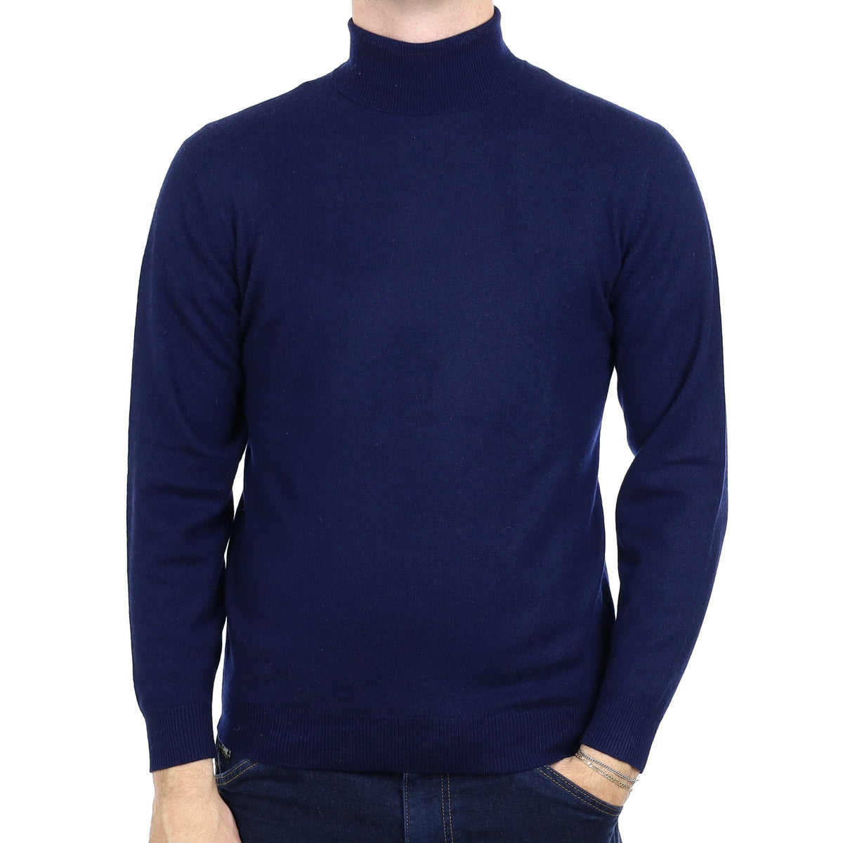Men's Navy Cashmere Polo Neck Jumper Medium