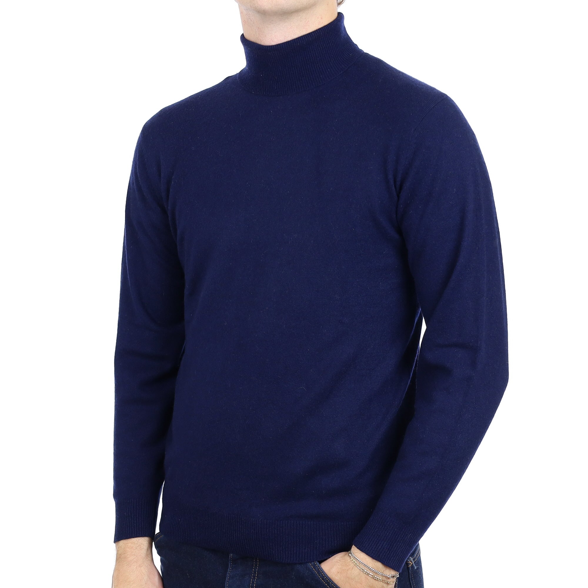 Men's Navy Cashmere Polo Neck Jumper Medium