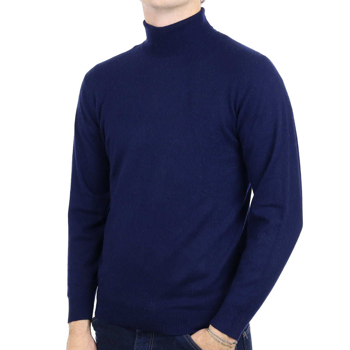 Men's Navy Cashmere Polo Neck Jumper Medium