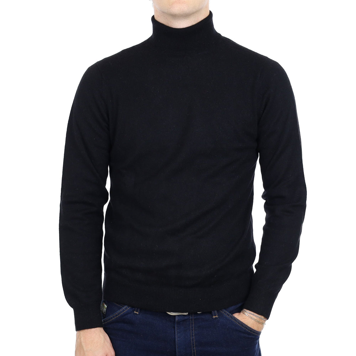 Men's Black Cashmere Polo Neck Jumper Medium