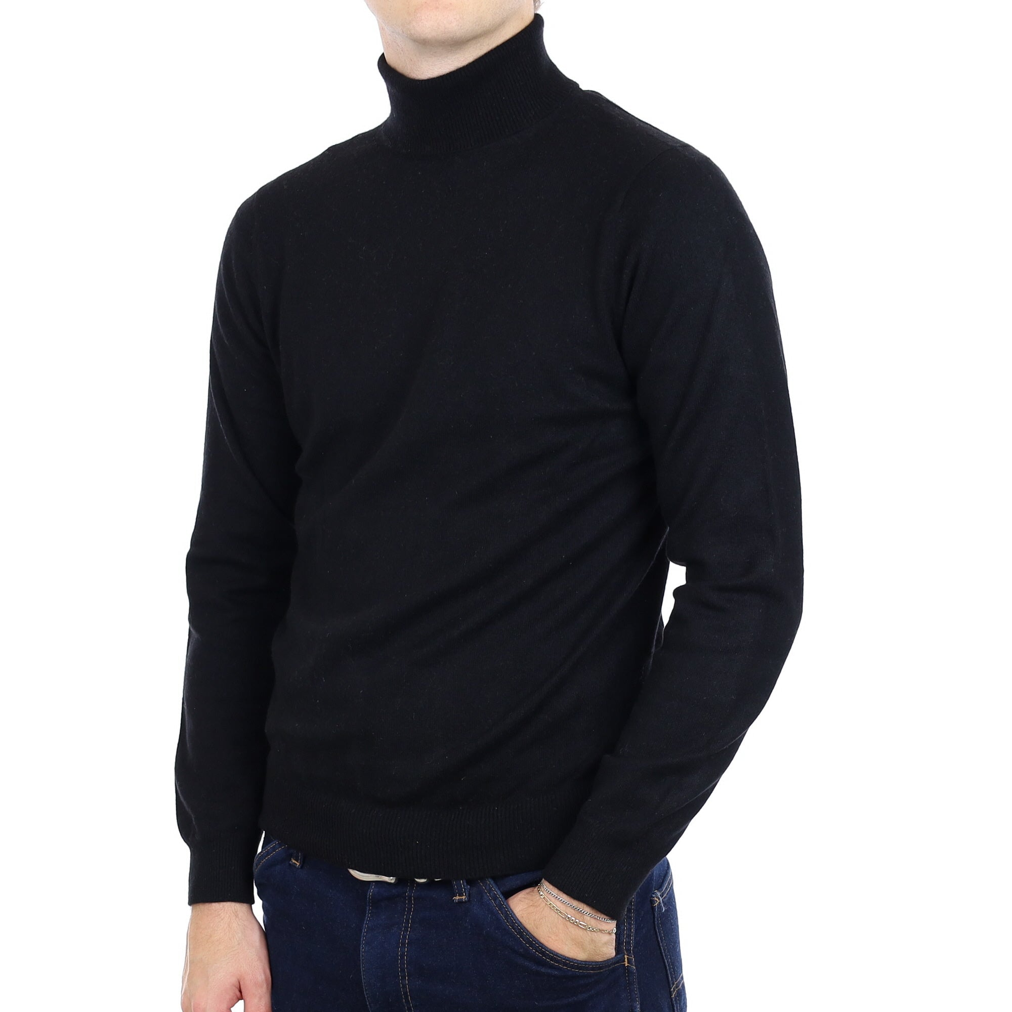 Men's Black Cashmere Polo Neck Jumper Medium