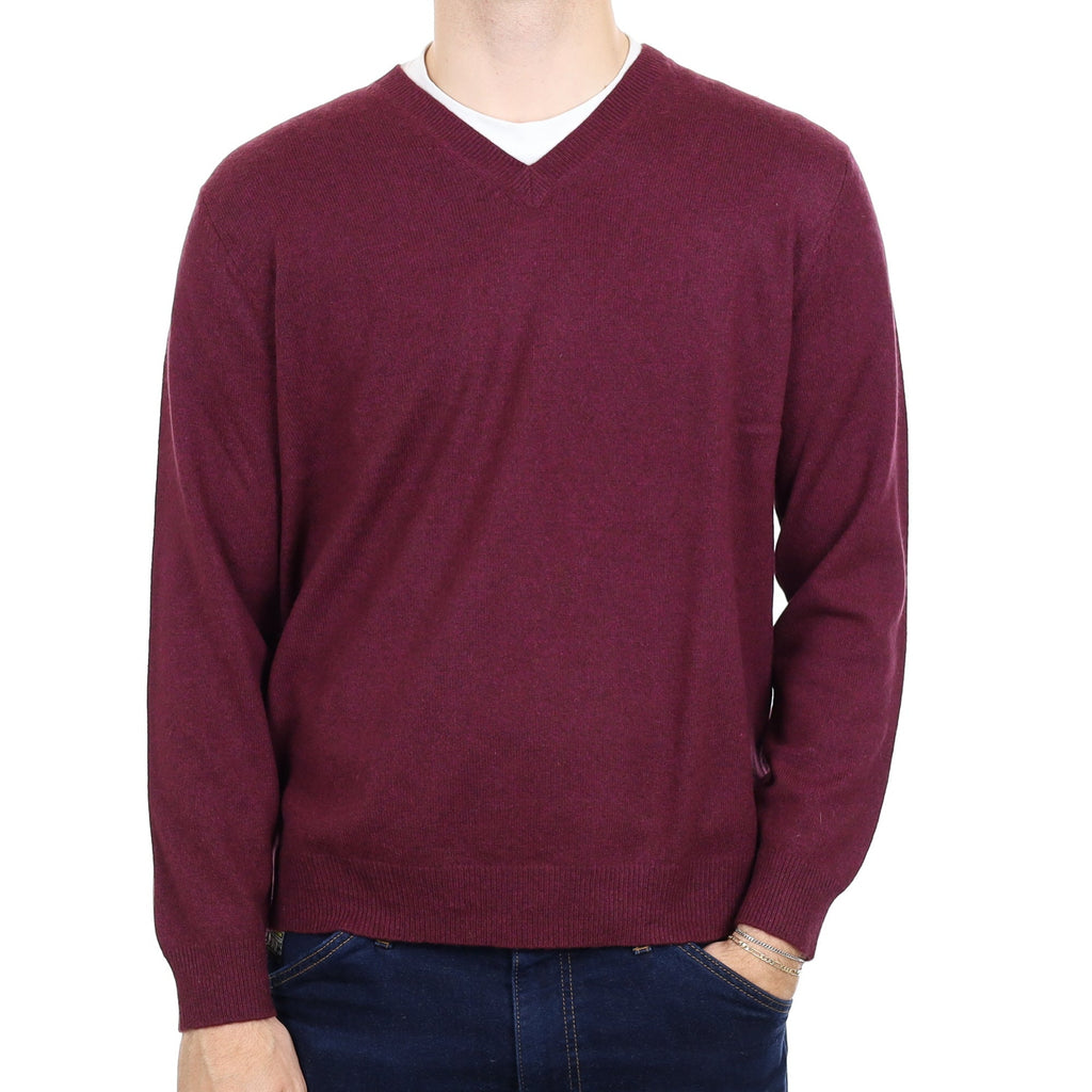 Men's Mulberry Purple Cashmere V Neck Jumper Large