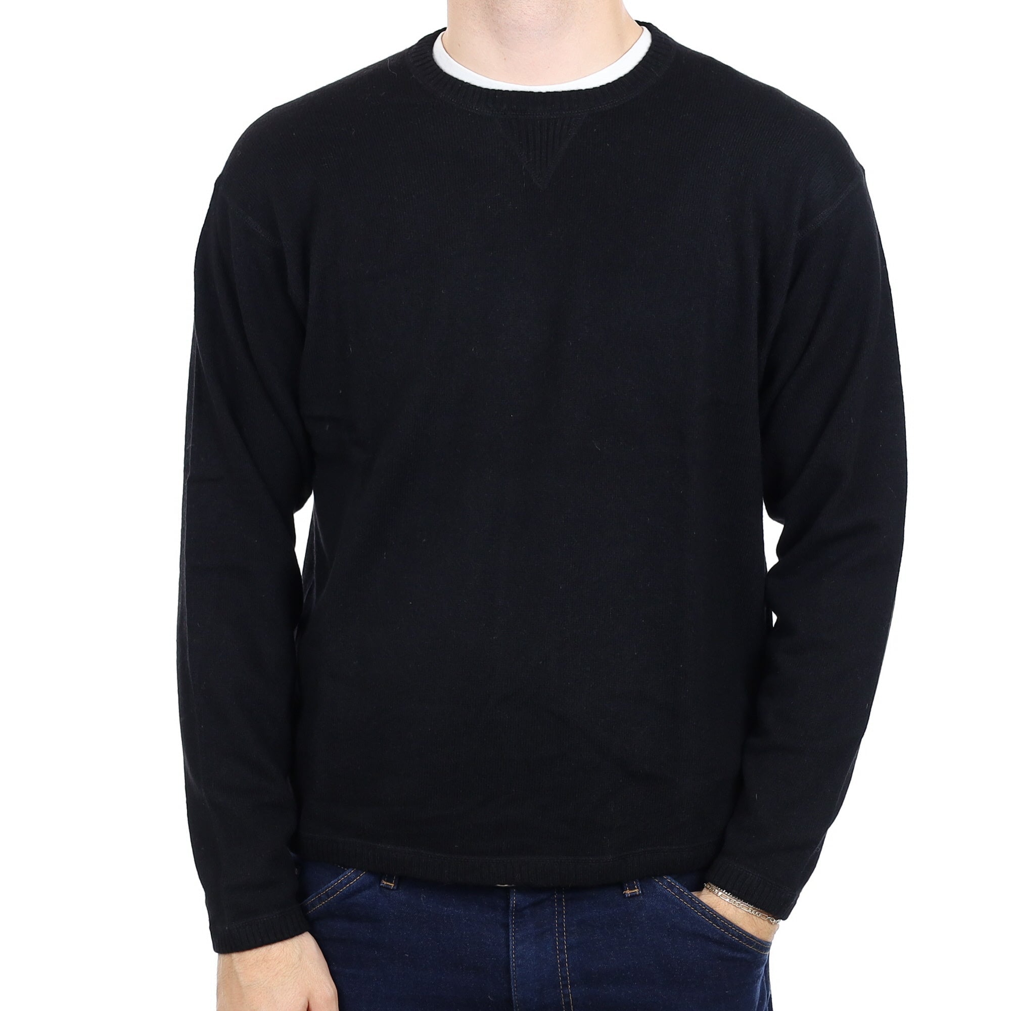 Men's Black Cashmere Crew Neck Jumper Large