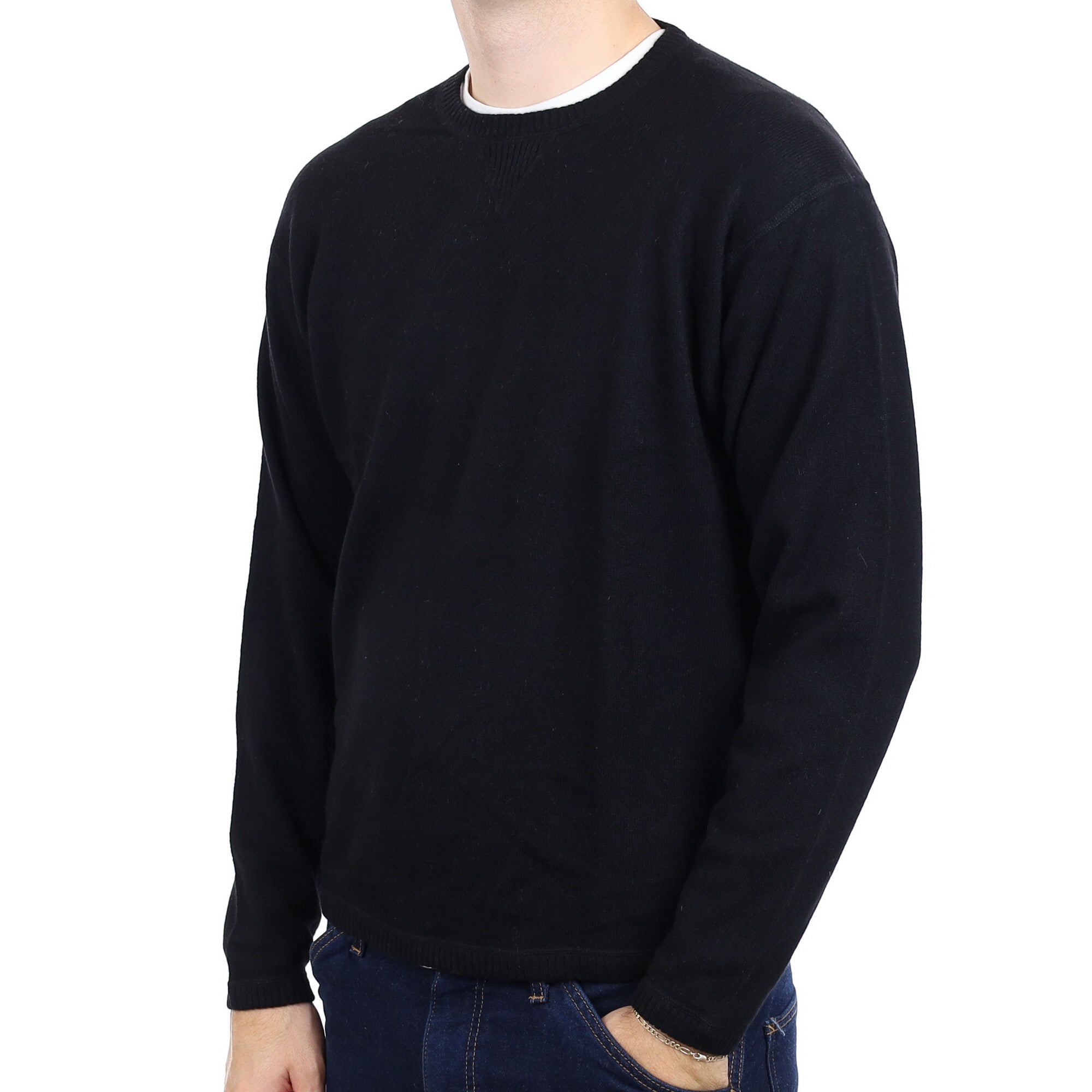 Men's Black Cashmere Crew Neck Jumper Large