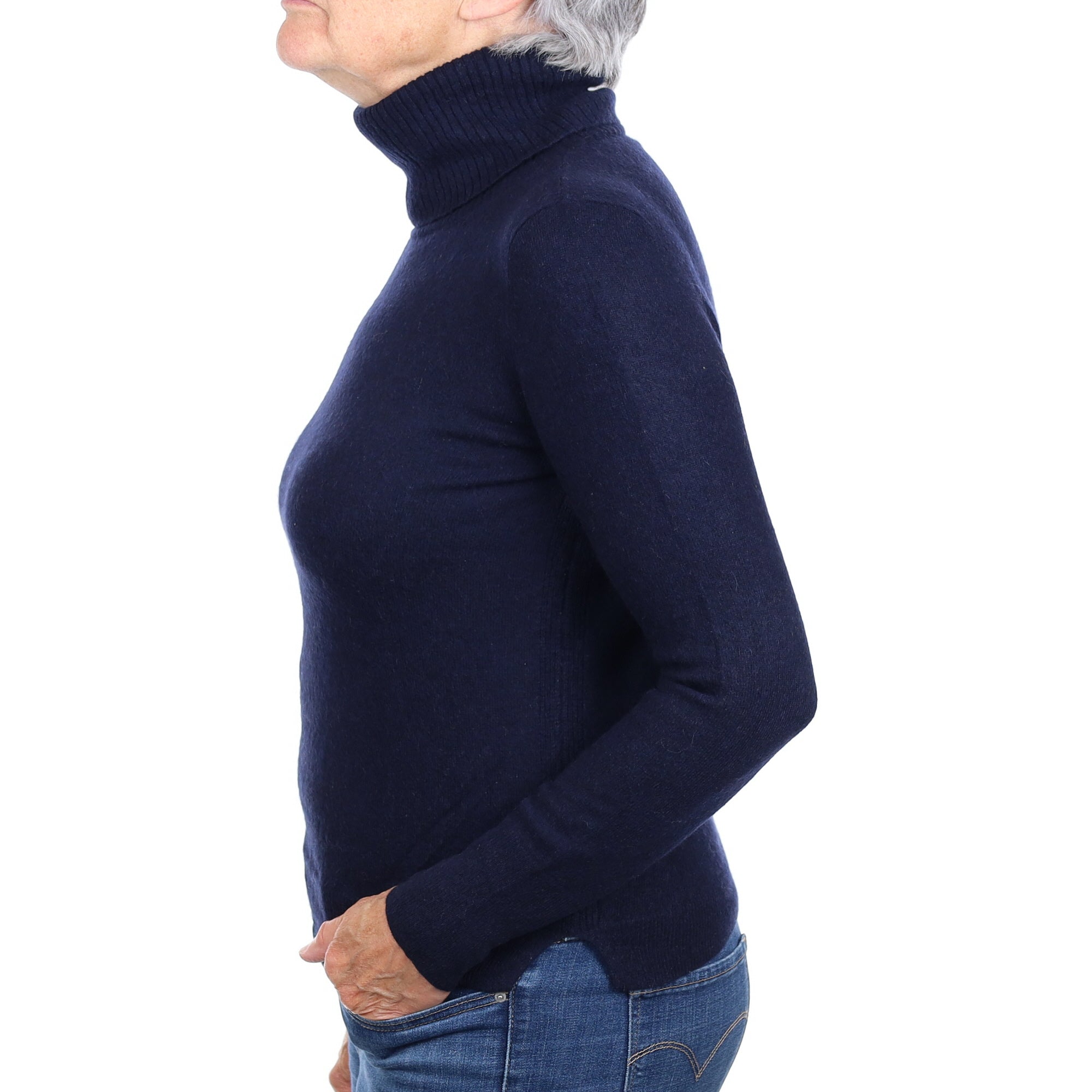 Navy Blue Cashmere Polo Neck Jumper Medium
