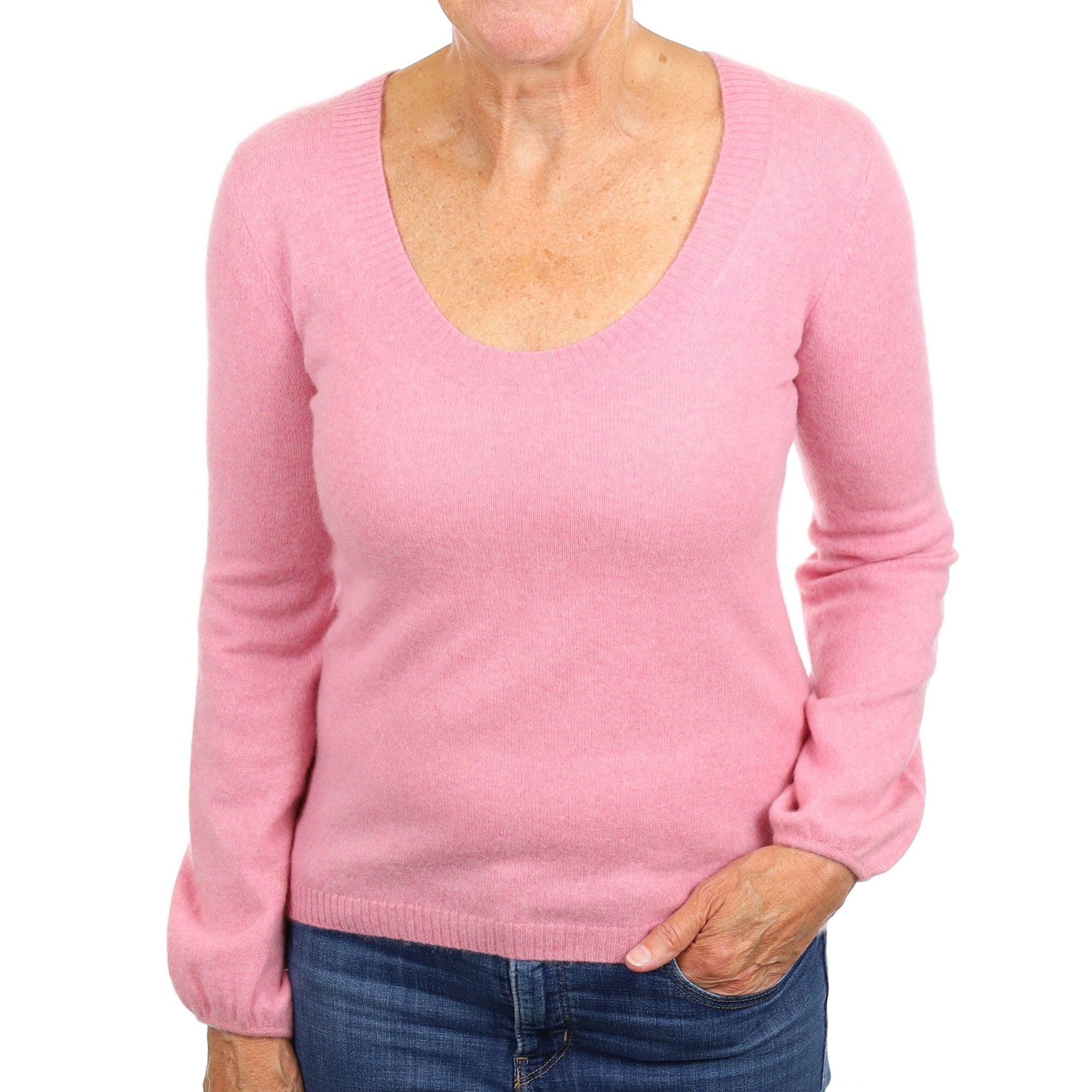 Bubblegum Pink Cashmere Scoop Neck Jumper Medium