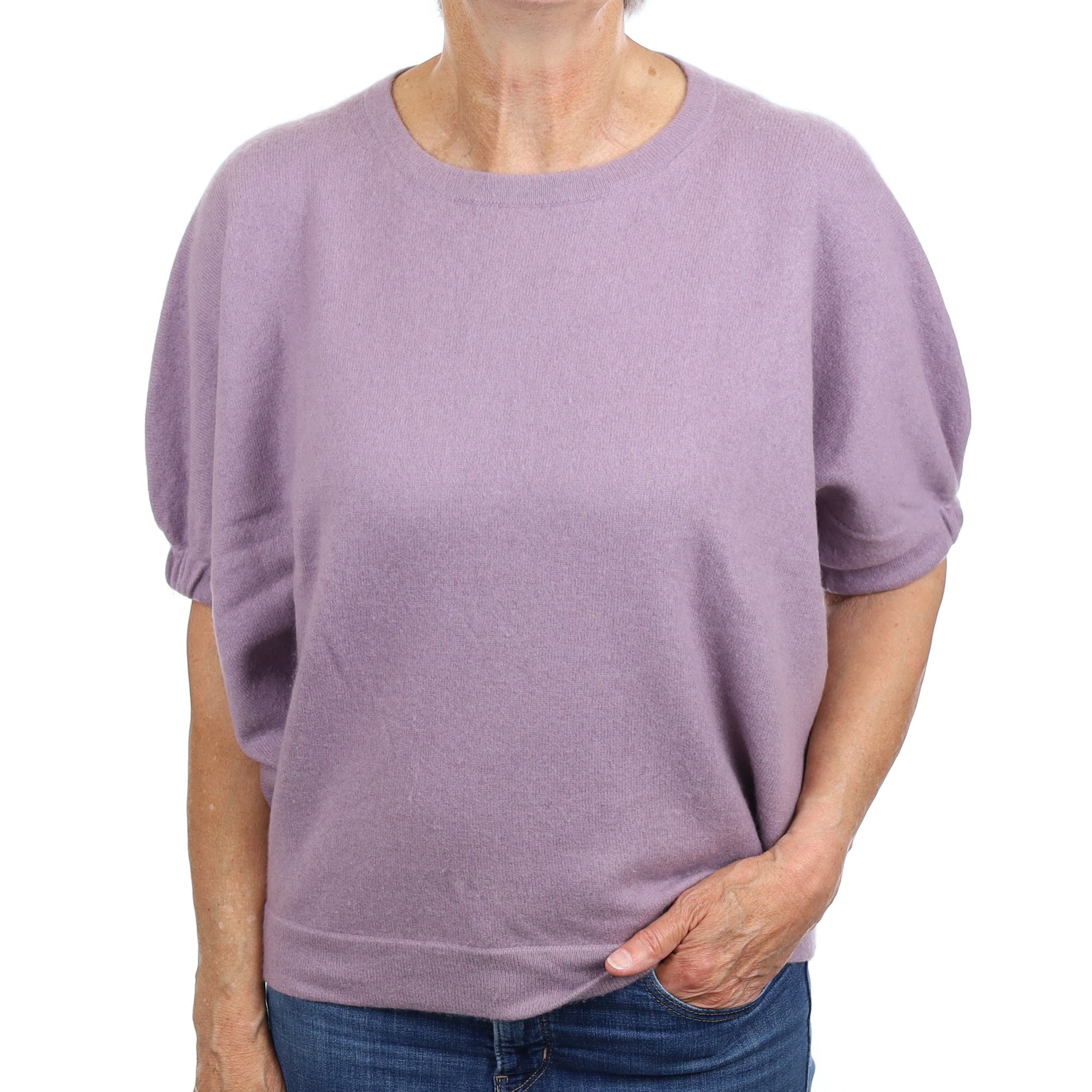 Dusky Purple Cashmere Slouchy 1/2 Sleeve Crew Neck Jumper Medium