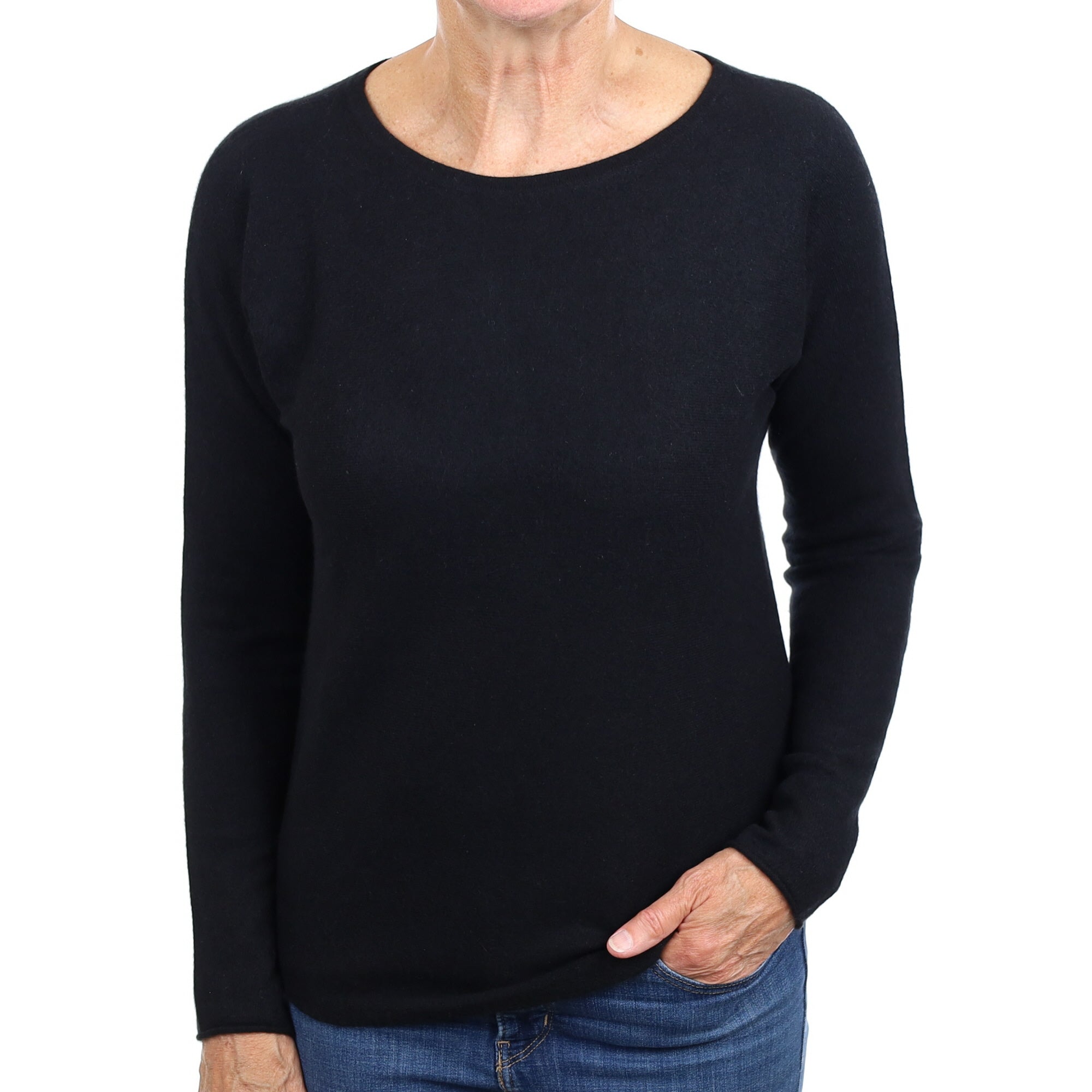 Black Cashmere Batwing Wide Crew Neck Jumper Medium