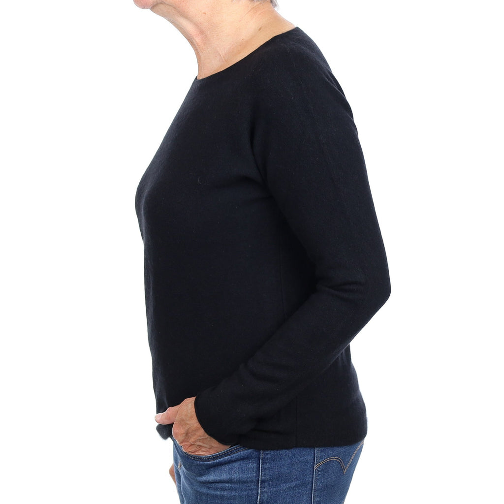 Black Cashmere Batwing Wide Crew Neck Jumper Medium