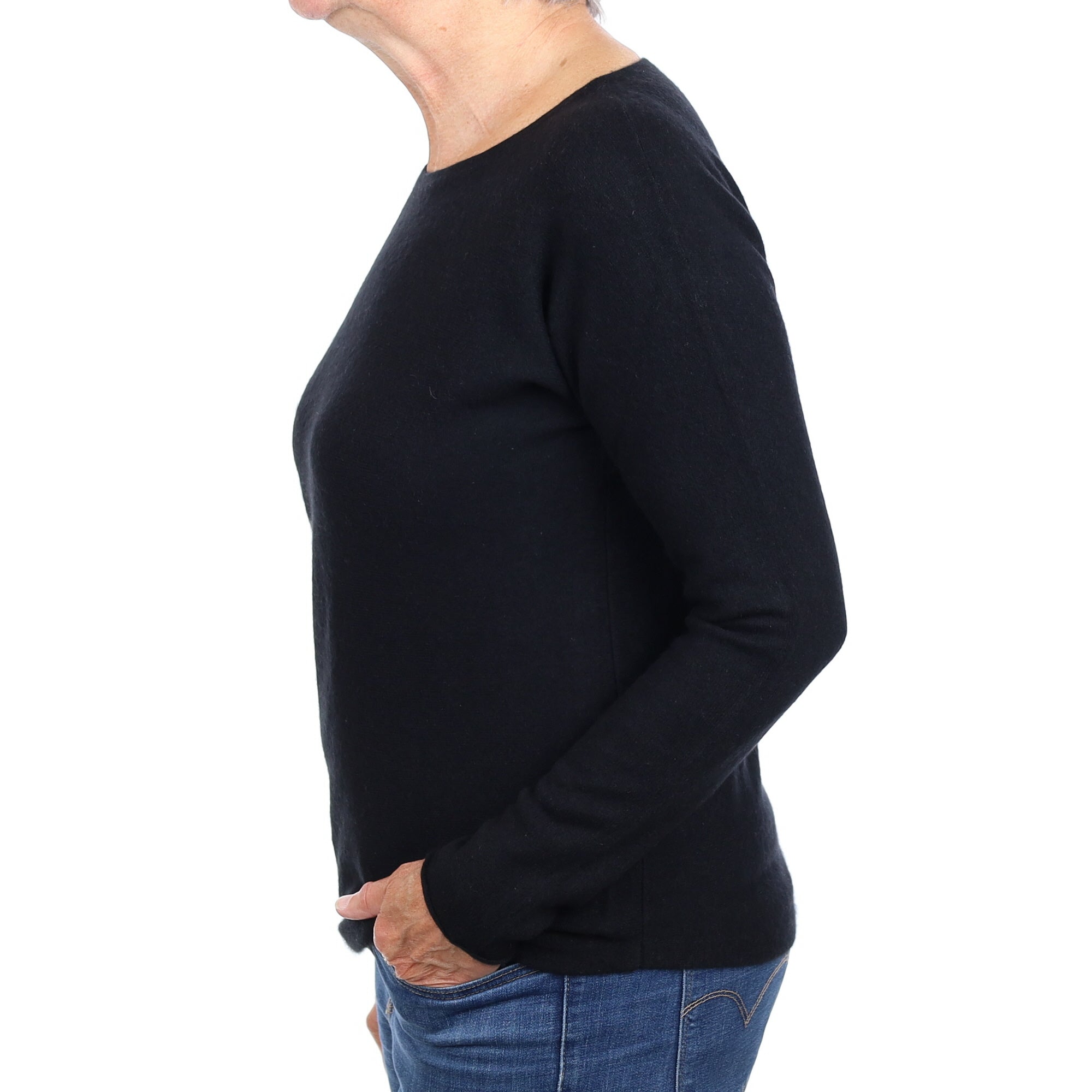 Black Cashmere Batwing Wide Crew Neck Jumper Medium