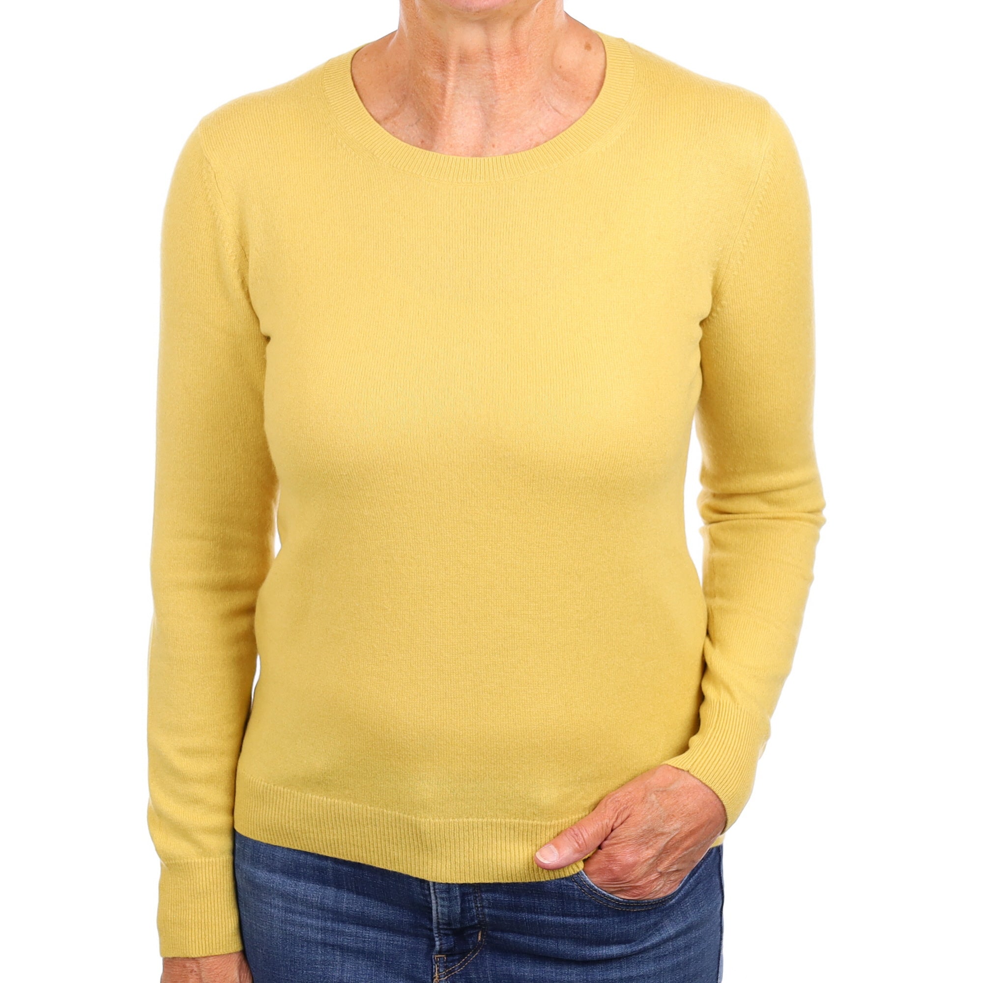 Flaxen Yellow Cashmere Crew Neck Jumper Medium