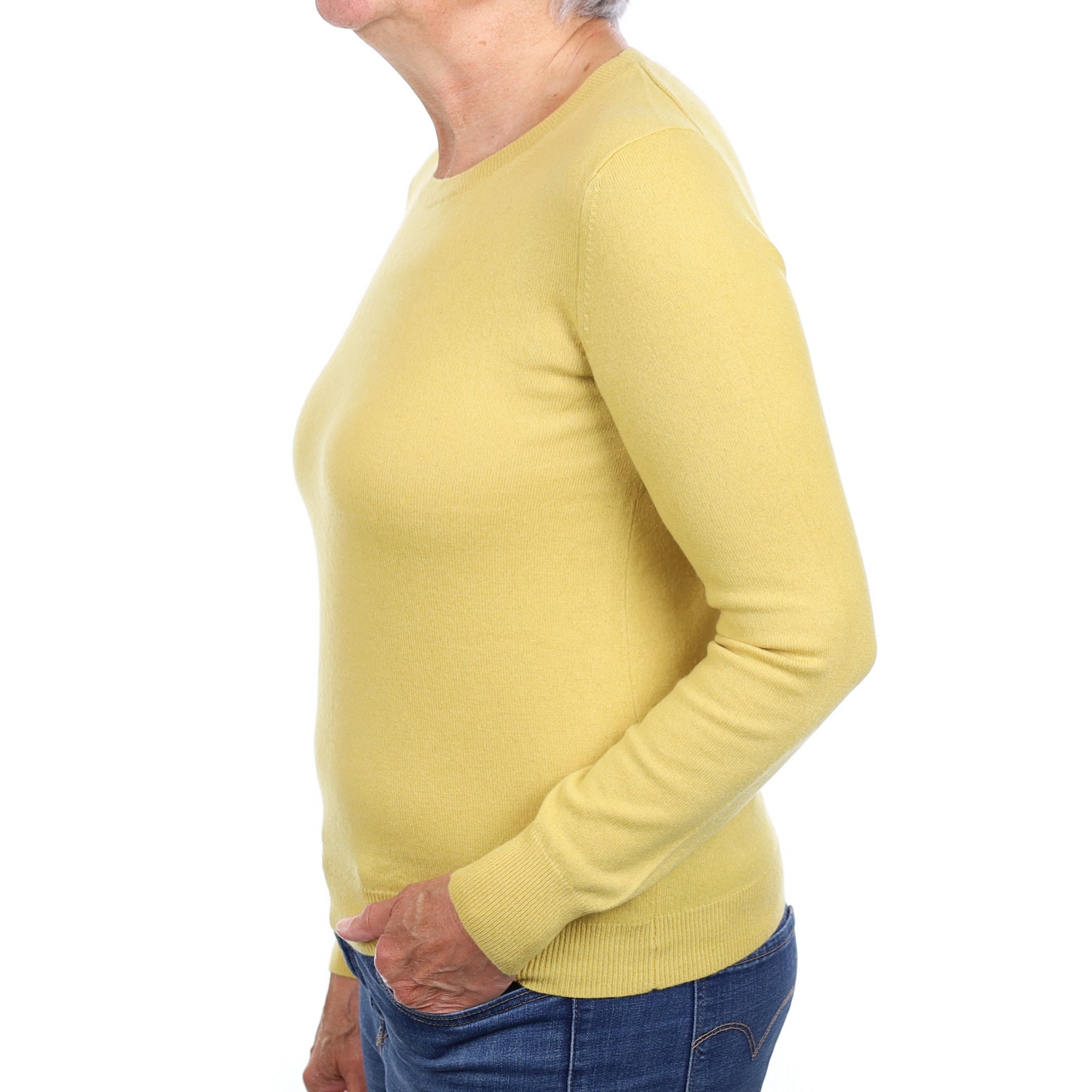 Flaxen Yellow Cashmere Crew Neck Jumper Medium