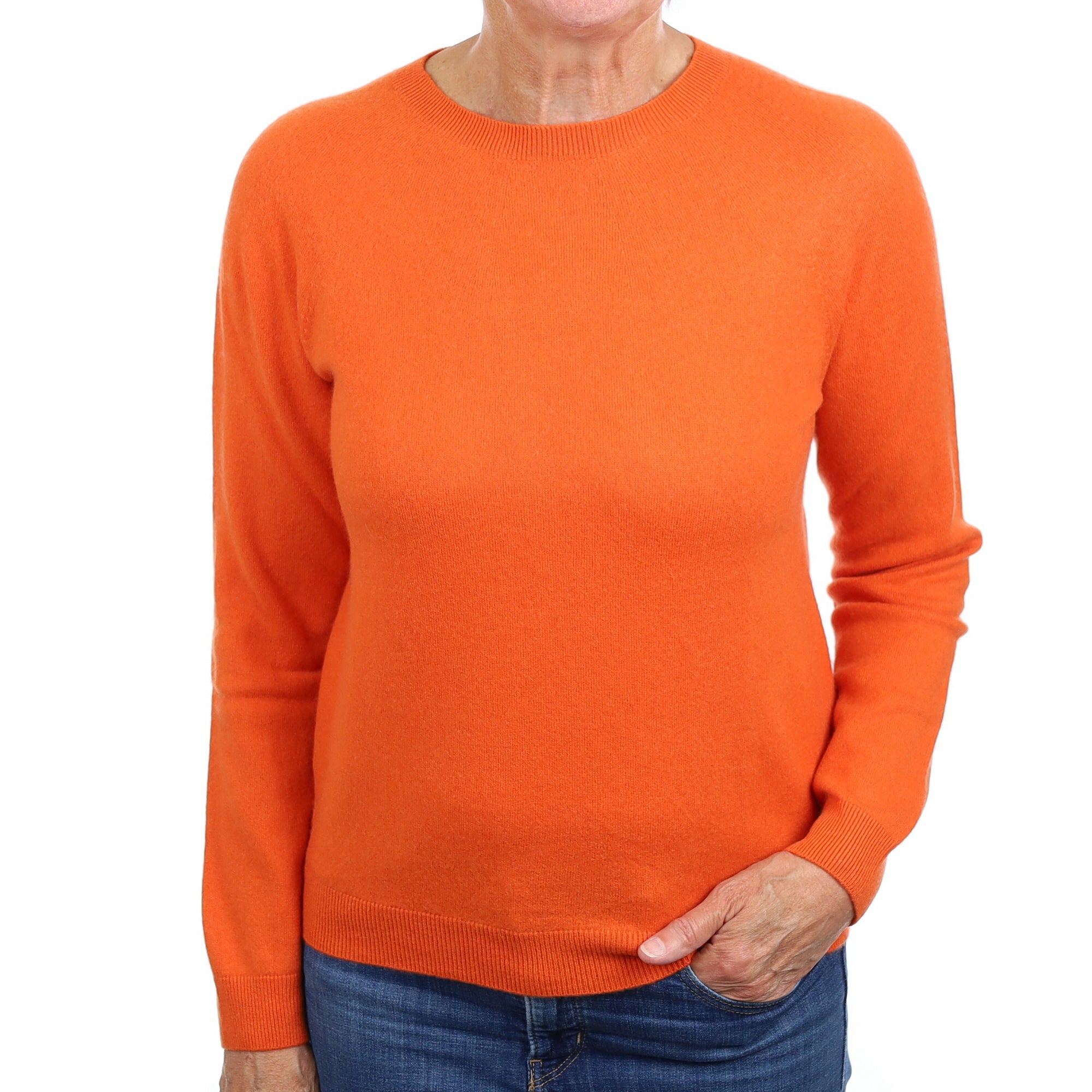 Tangerine Orange Cashmere Crew Neck Jumper Medium