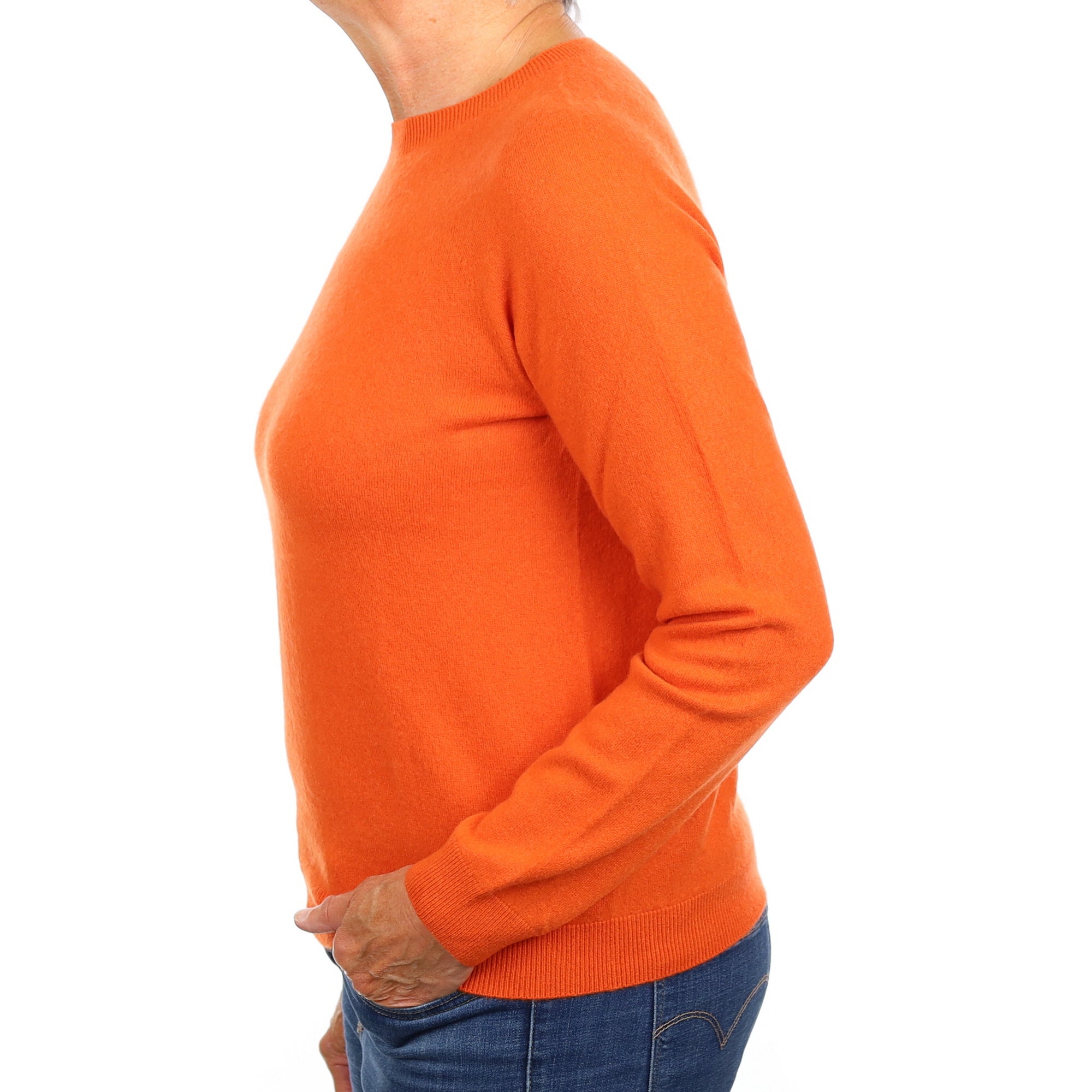 Tangerine Orange Cashmere Crew Neck Jumper Medium