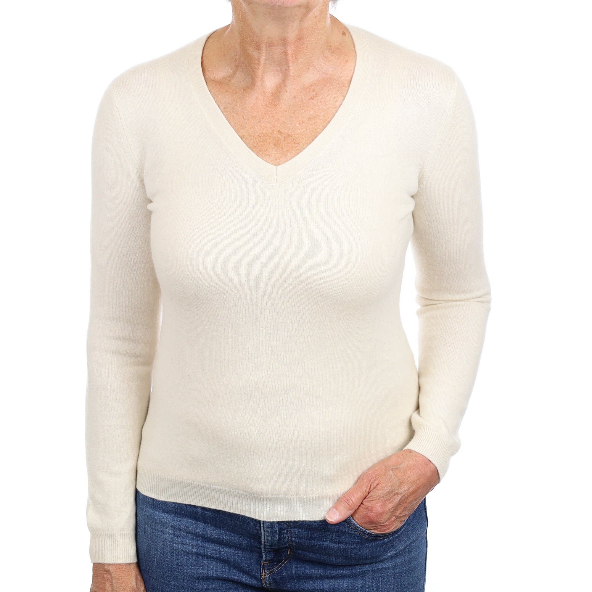 Cream Cashmere V Neck Jumper Medium